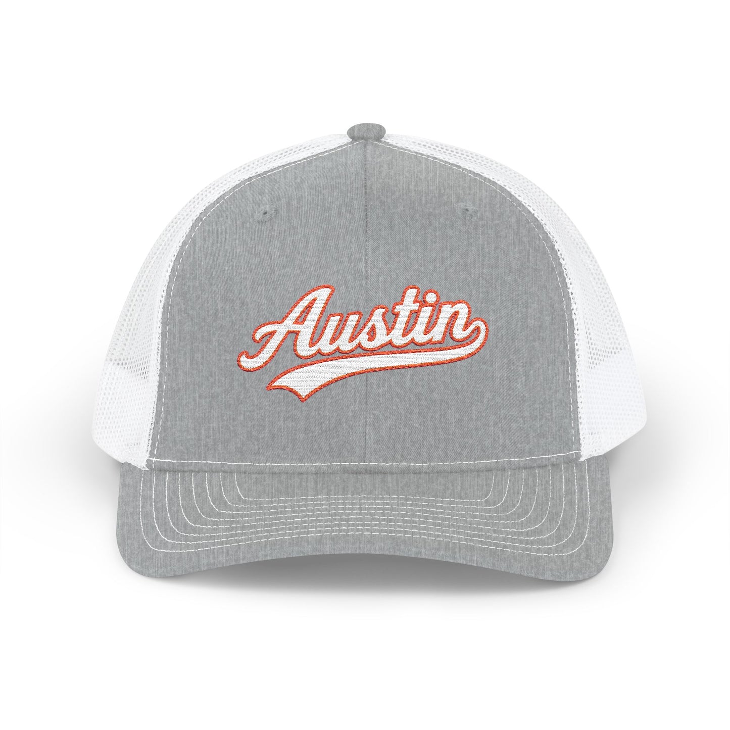 Austin white script retro embroidered trucker cap – 318 Supply Co.