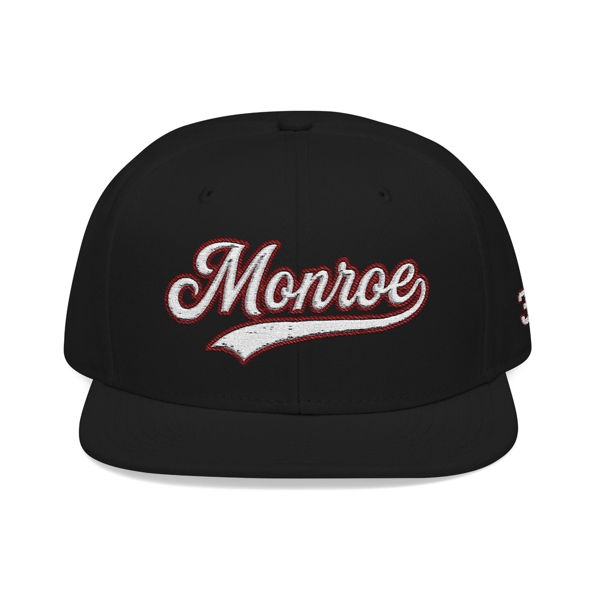 Monroe white script embroidered snapback hat with 318 side stitch – 318 Supply Co.