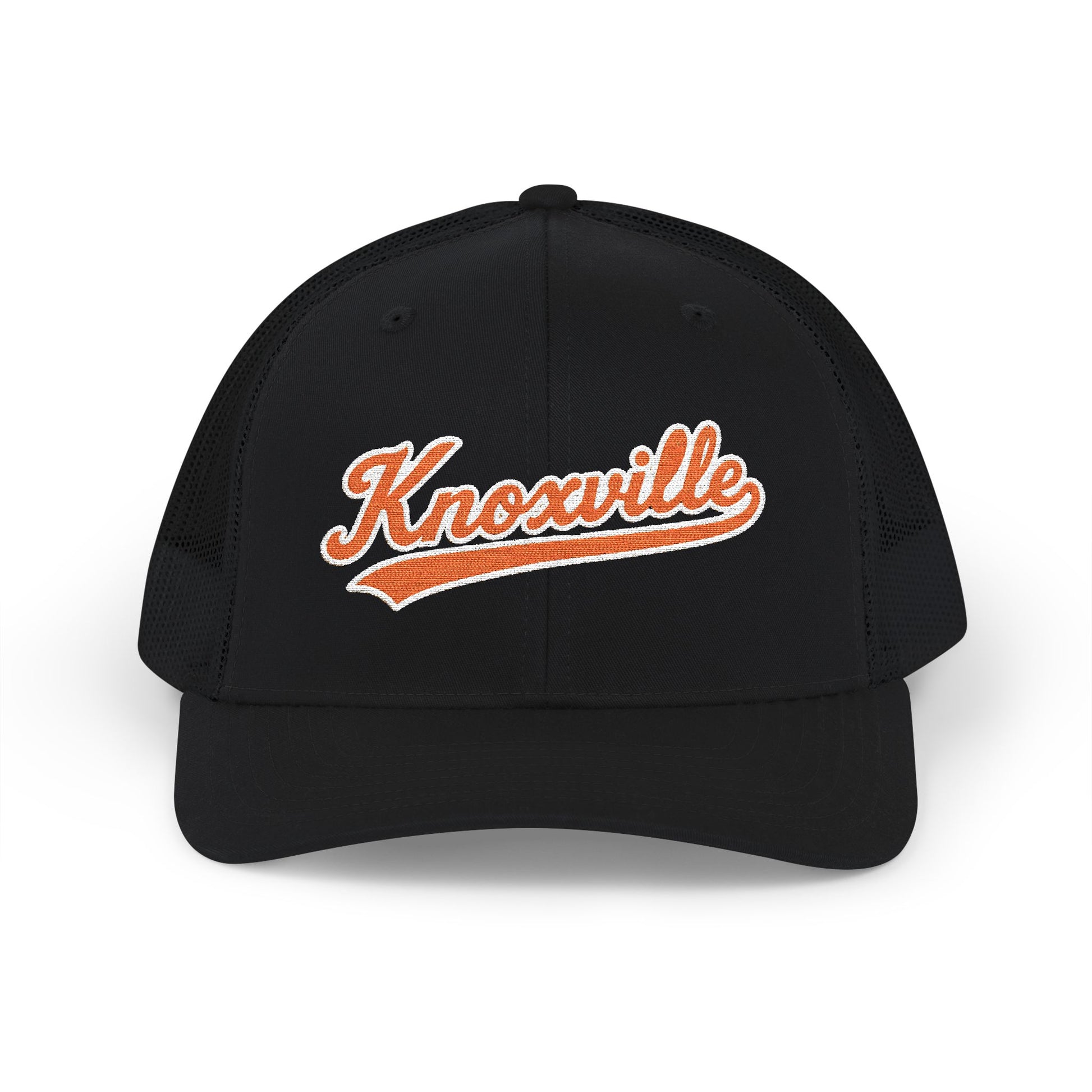 Black cap with 'Knoxville' embroidered in orange on a white background