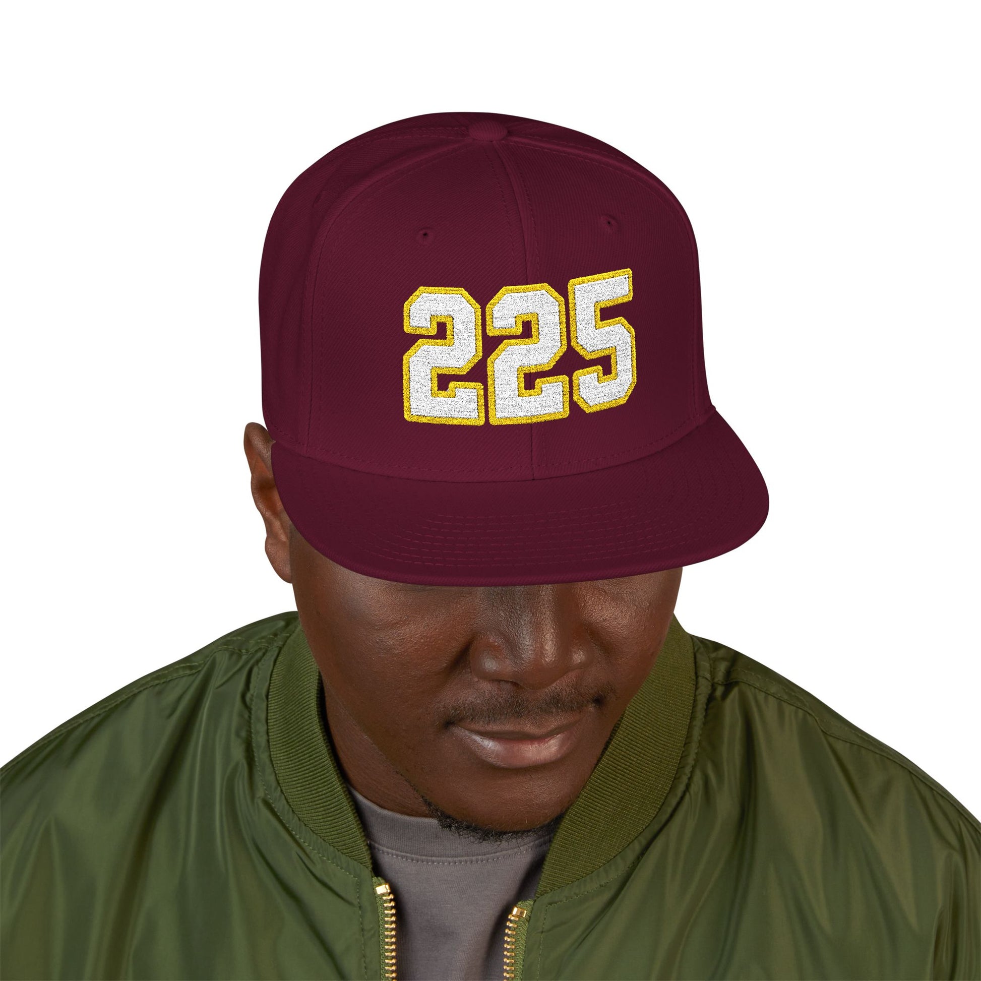 225 white embroidered snapback hat vintage varsity style – 318 Supply Co.