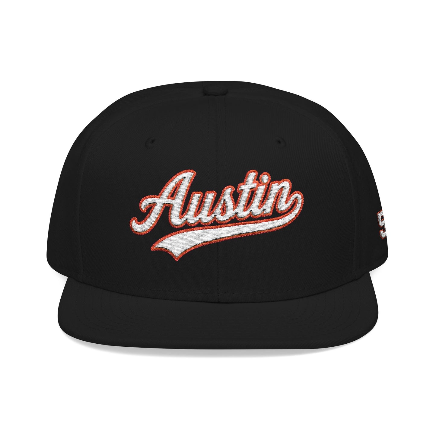 Austin white script embroidered snapback hat with 512 side stitch – 318 Supply Co.
