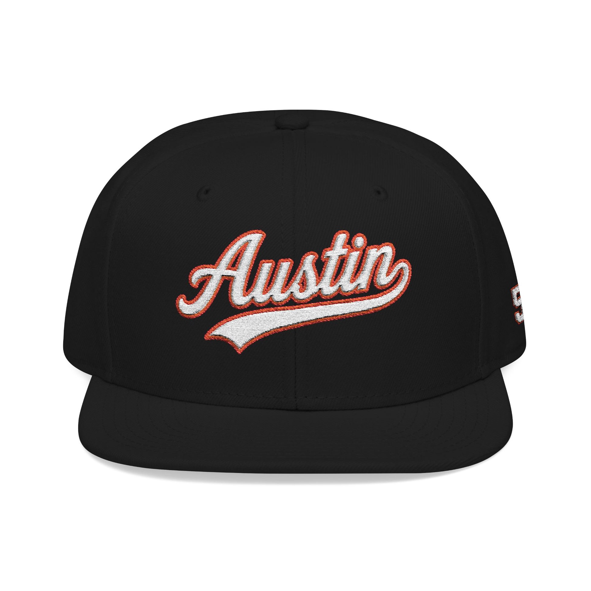 Austin white script embroidered snapback hat with 512 side stitch – 318 Supply Co.