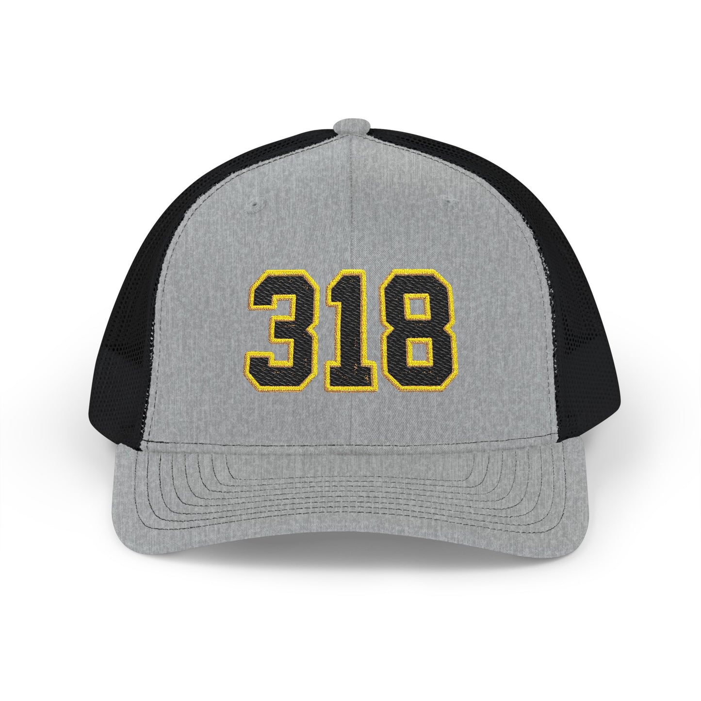 318 Trucker Cap — Black & Gold Embroidered Mesh Snapback Hat