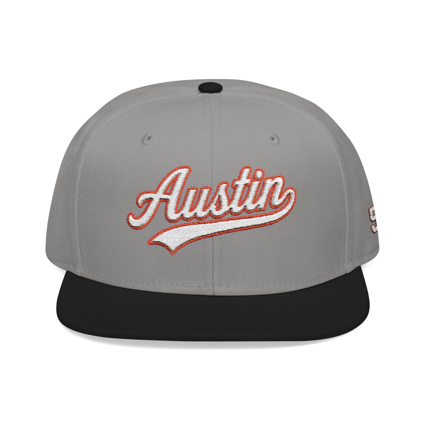 Austin white script embroidered snapback hat with 512 side stitch – 318 Supply Co.