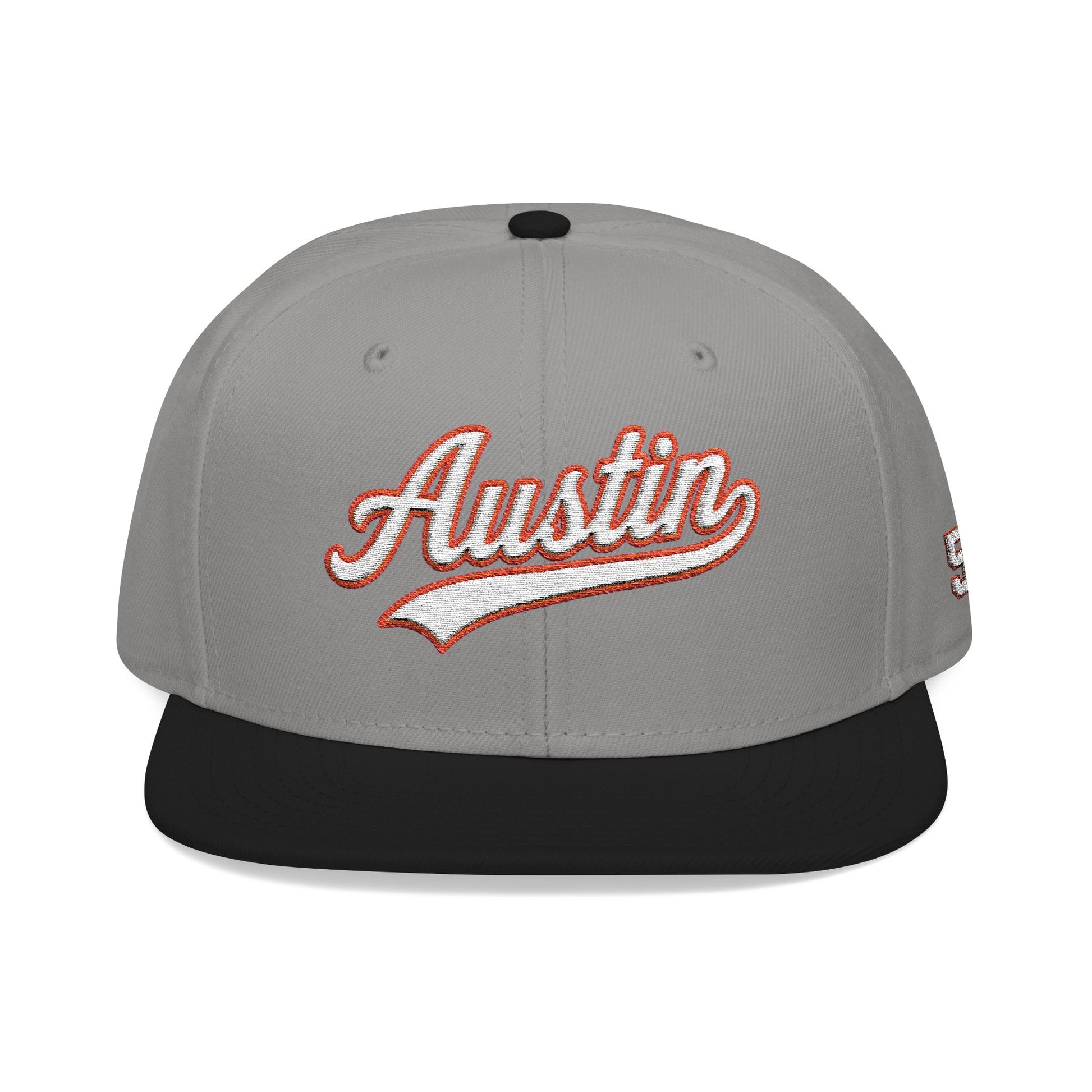 Austin white script embroidered snapback hat with 512 side stitch – 318 Supply Co.