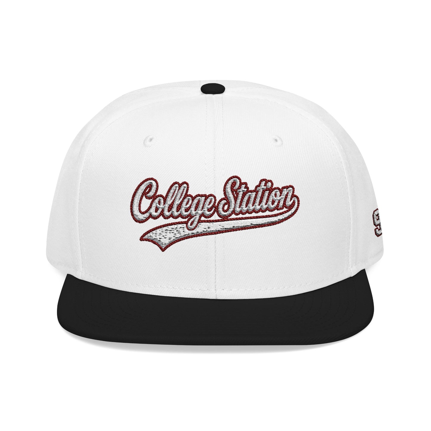 College Station white script embroidered snapback hat with 979 side stitch – 318 Supply Co.