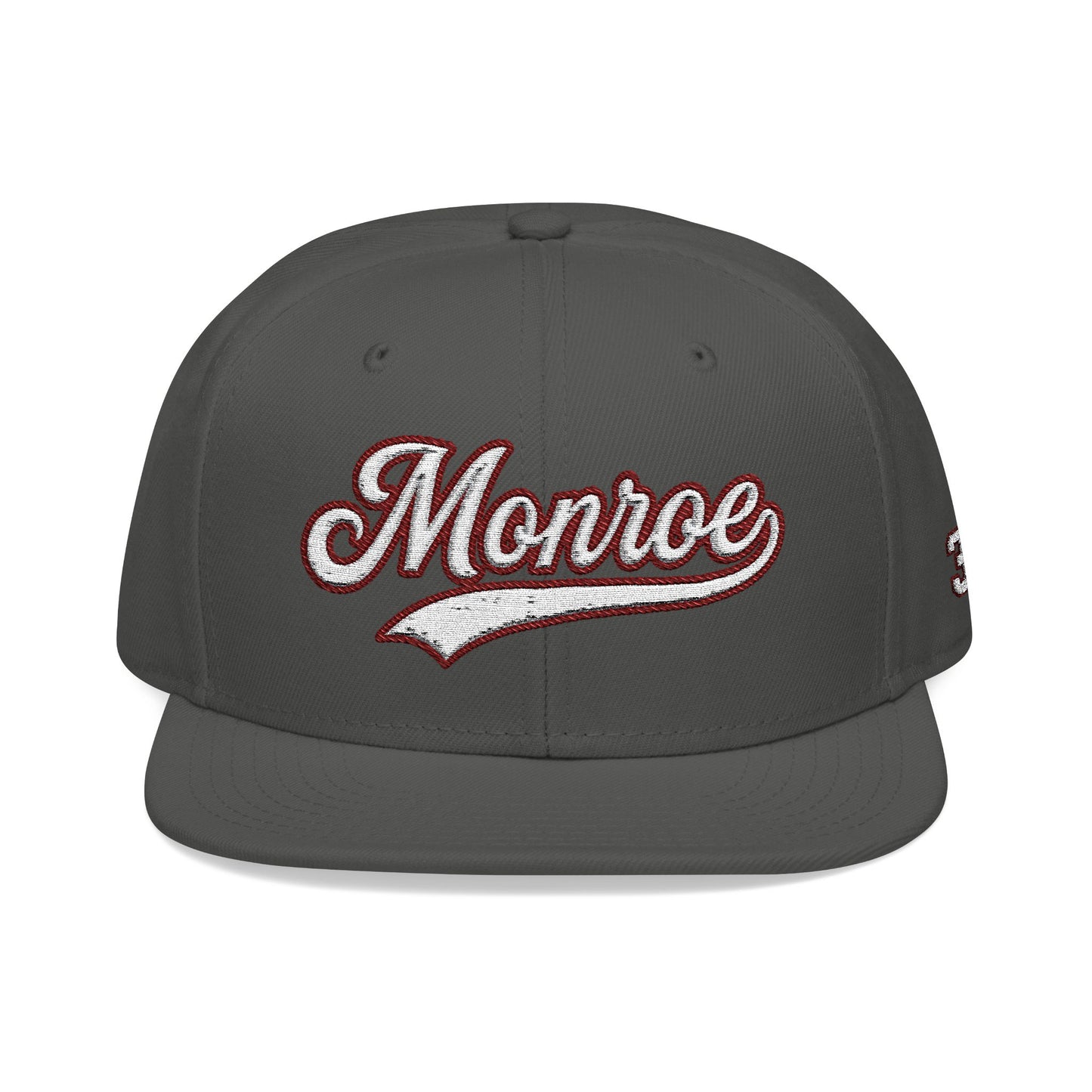 Monroe white script embroidered snapback hat with 318 side stitch – 318 Supply Co.
