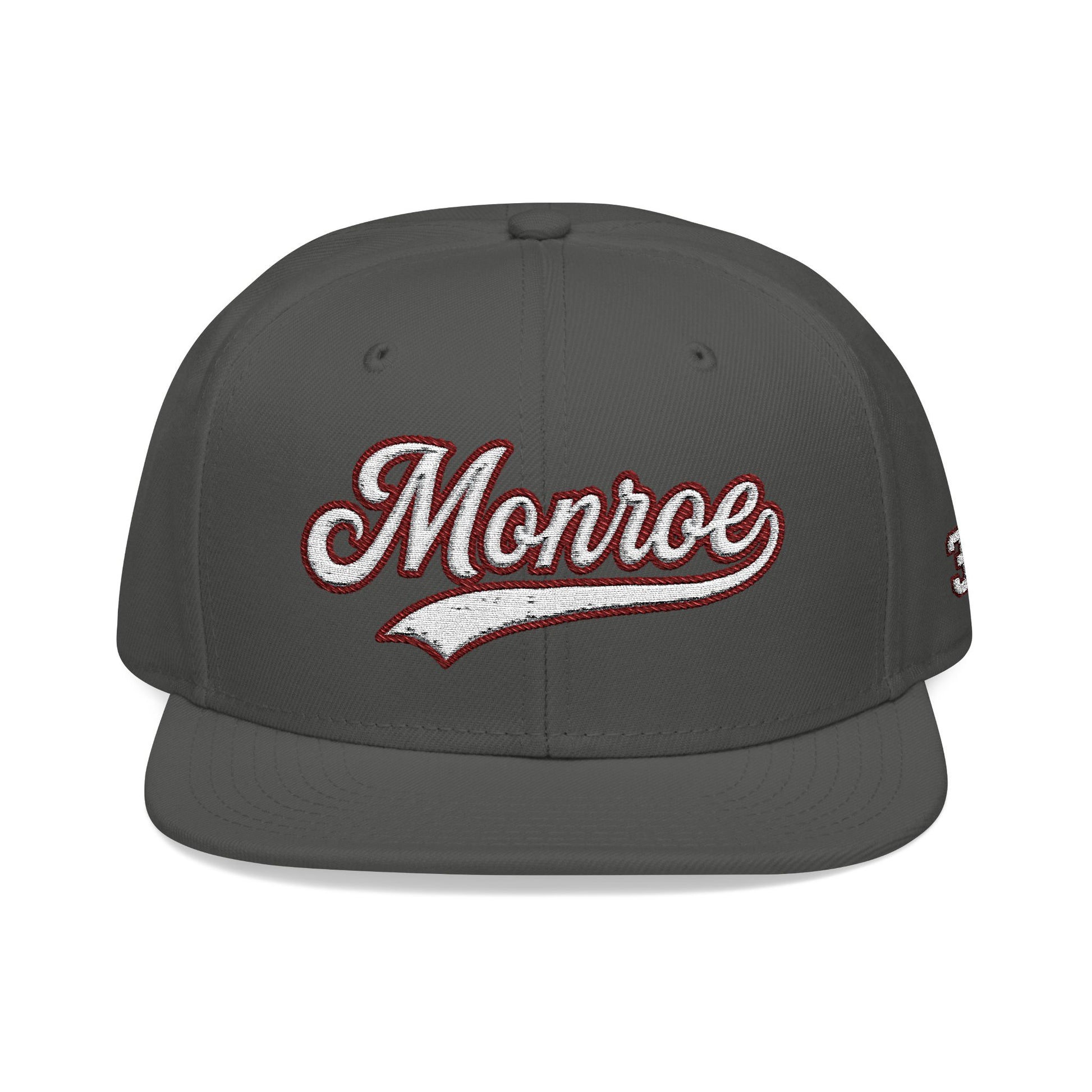 Monroe white script embroidered snapback hat with 318 side stitch – 318 Supply Co.