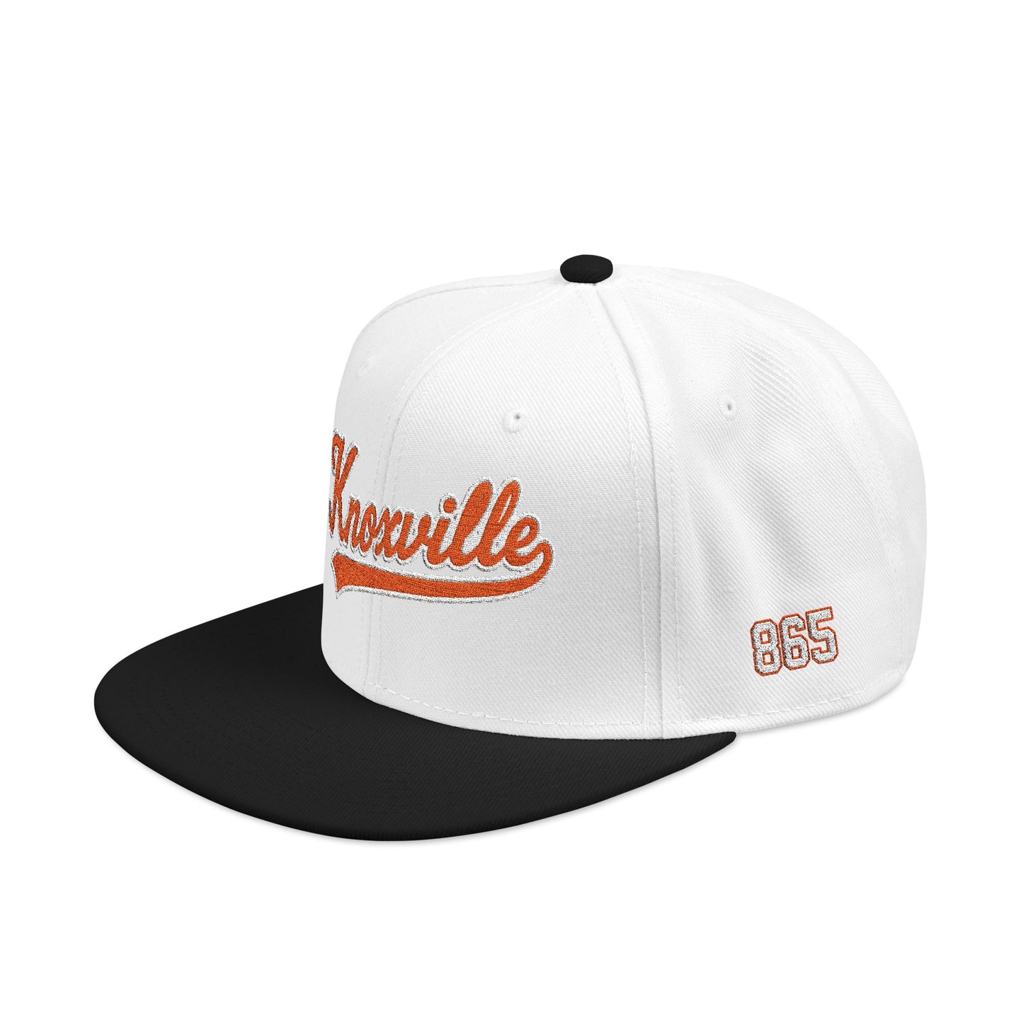 White and black cap with 'Knoxville 865' text on a white background