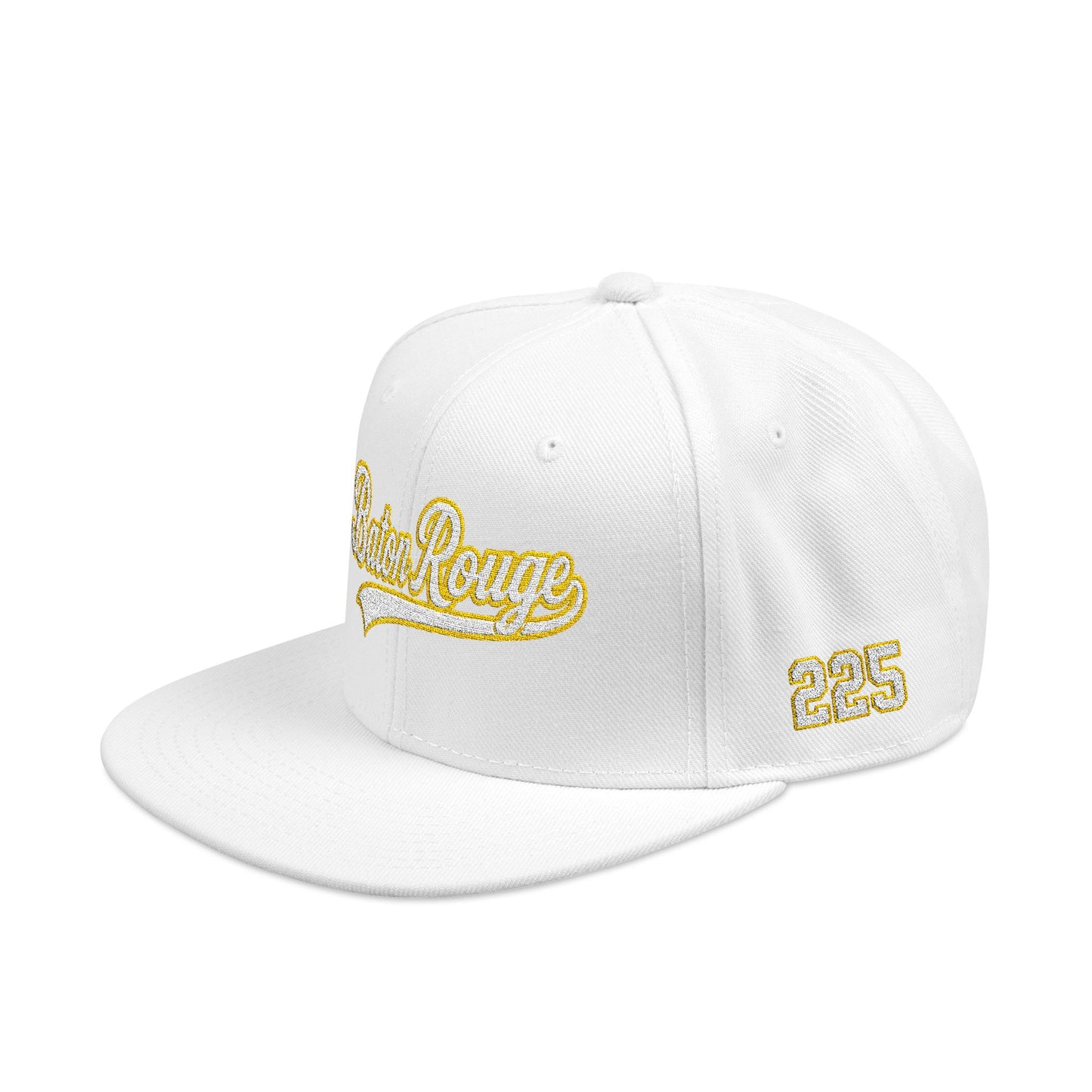 Baton Rouge white script embroidered snapback hat with 225 side stitch – 318 Supply Co.