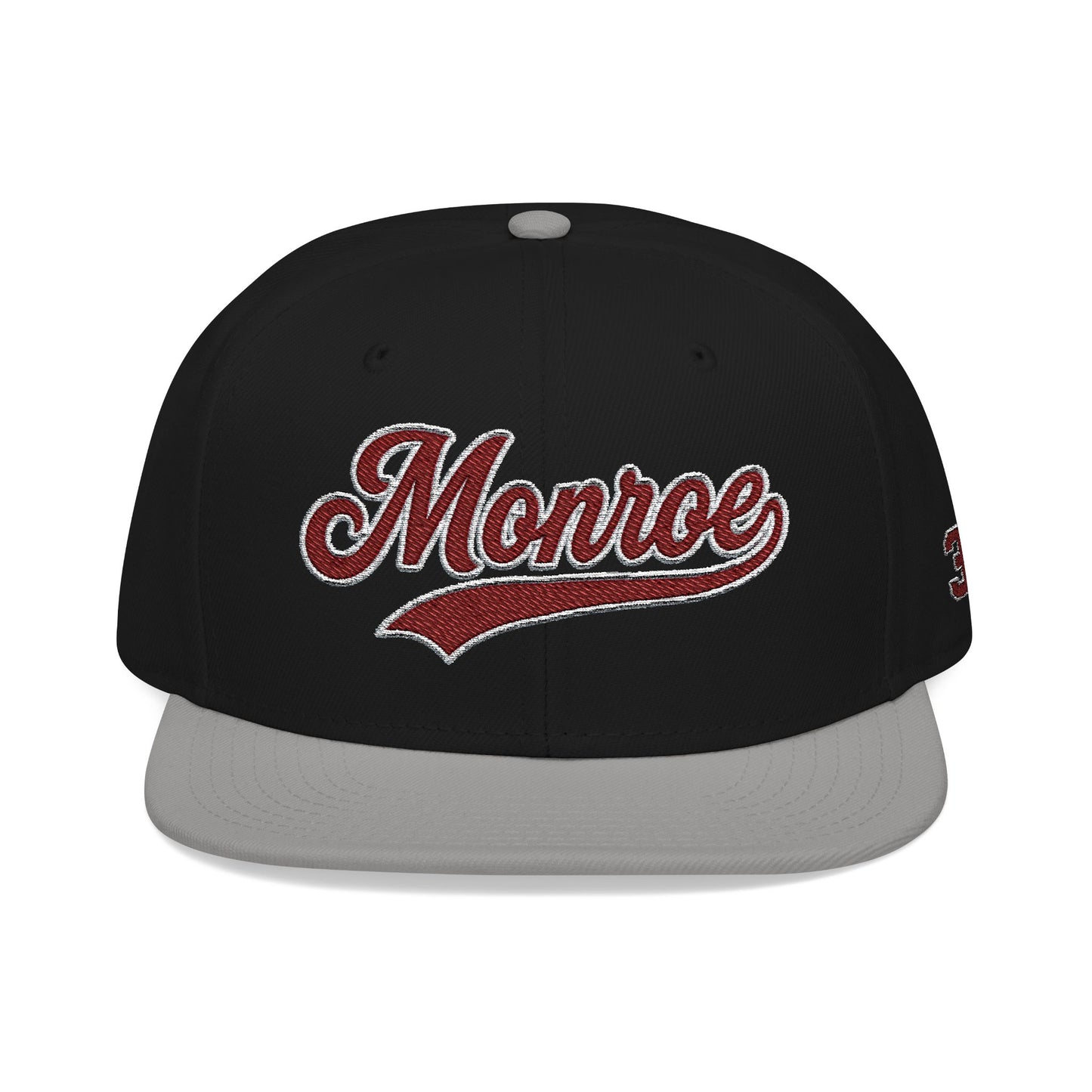 Embroidered Snapback Cap — 'Munroe' Maroon Script with 318 Side Stitch