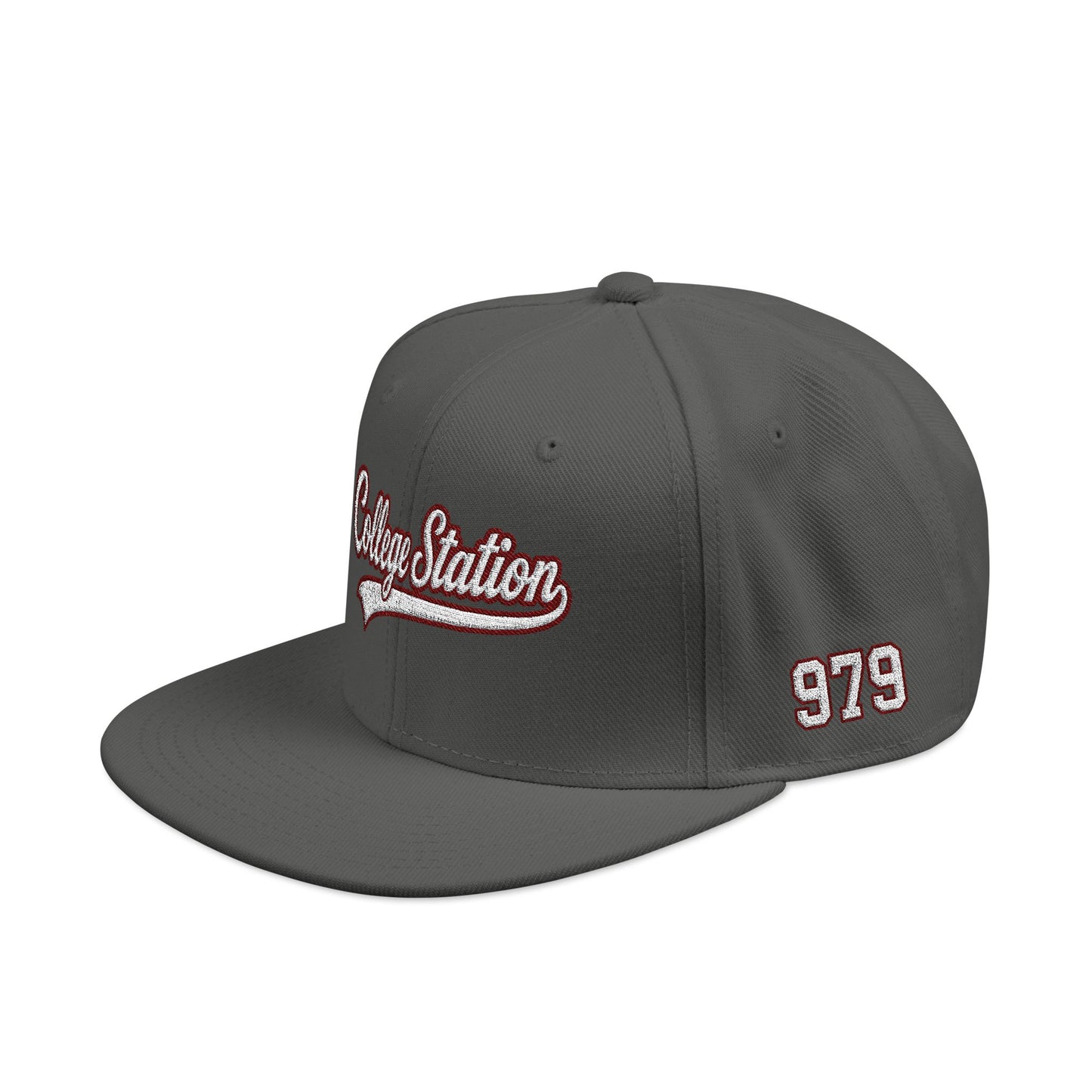 College Station white script embroidered snapback hat with 979 side stitch – 318 Supply Co.