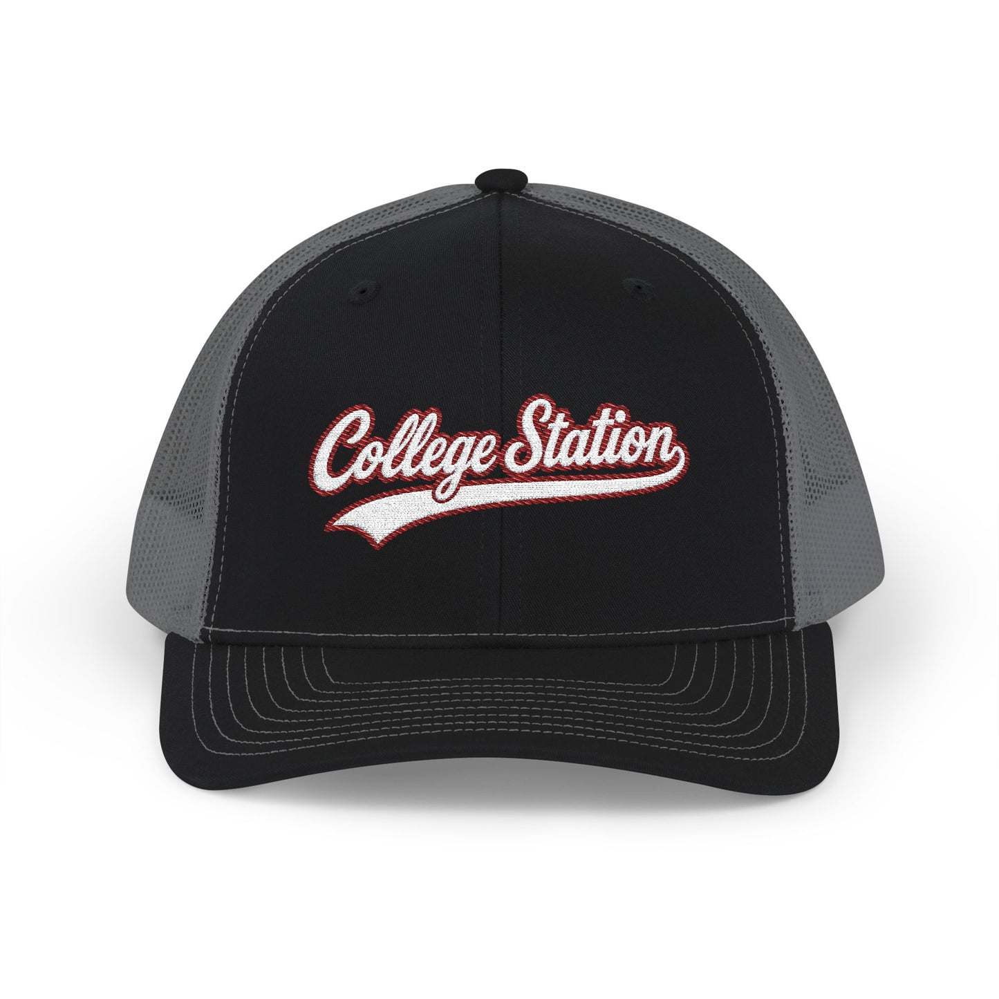 College Station white script retro embroidered trucker cap – 318 Supply Co.