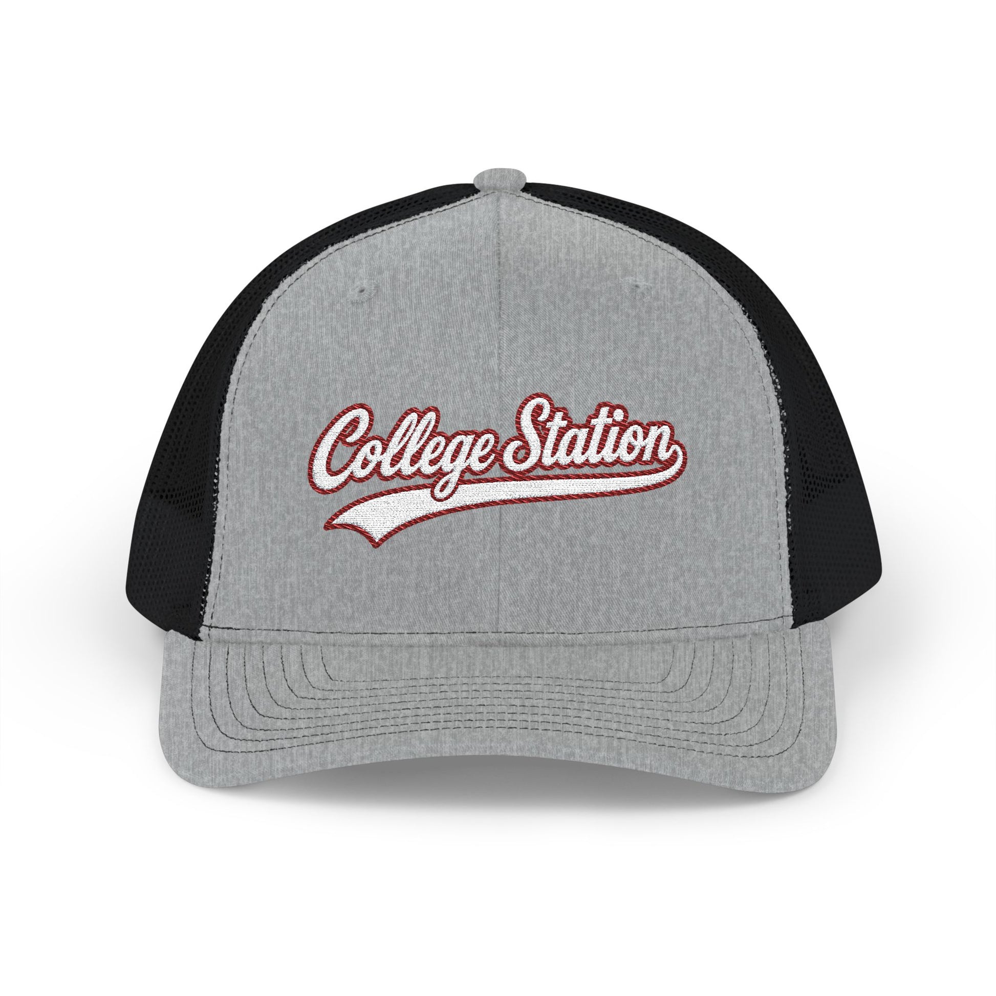 College Station white script retro embroidered trucker cap – 318 Supply Co.