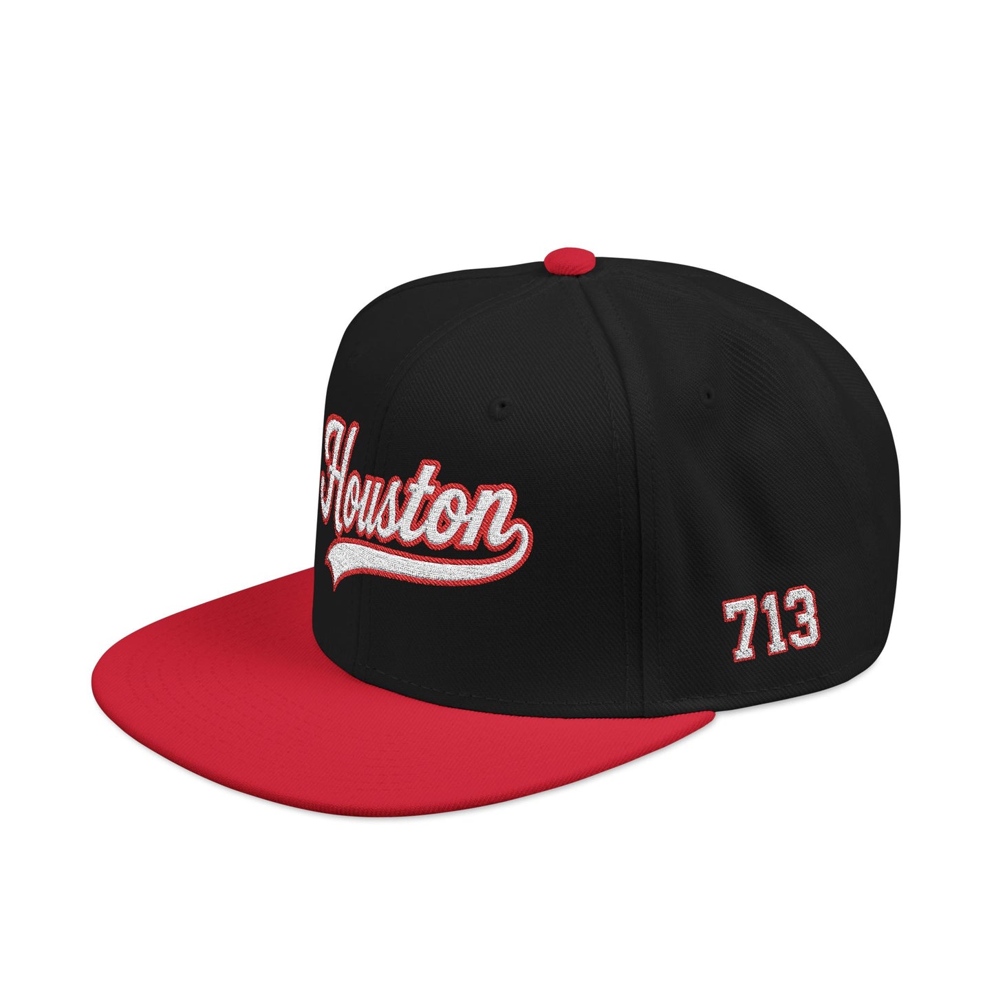 Houston white script embroidered snapback hat with 713 side stitch – 318 Supply Co.