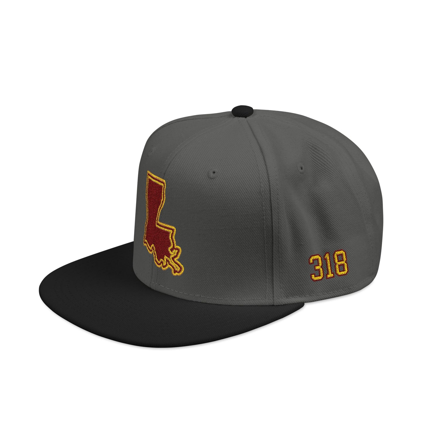 Louisiana Snapback Hat — Maroon & Gold Embroidered State Outline Cap
