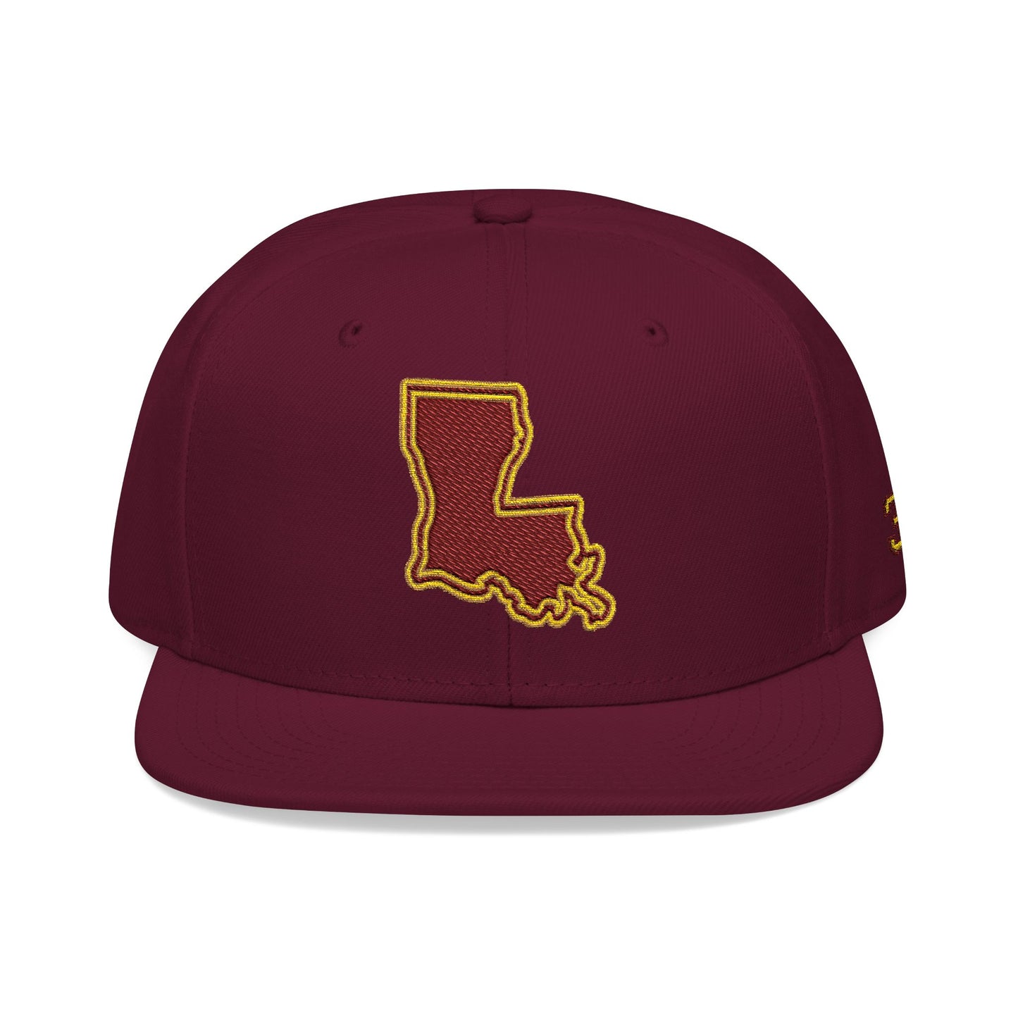 Louisiana Snapback Hat — Maroon & Gold Embroidered State Outline Cap