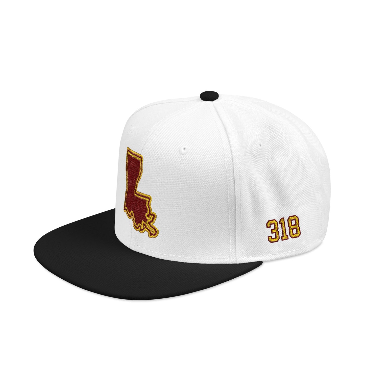 Louisiana Snapback Hat — Maroon & Gold Embroidered State Outline Cap