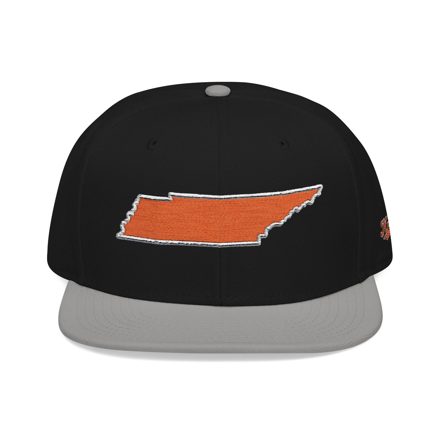Black cap with orange Tennessee outline design on a white background