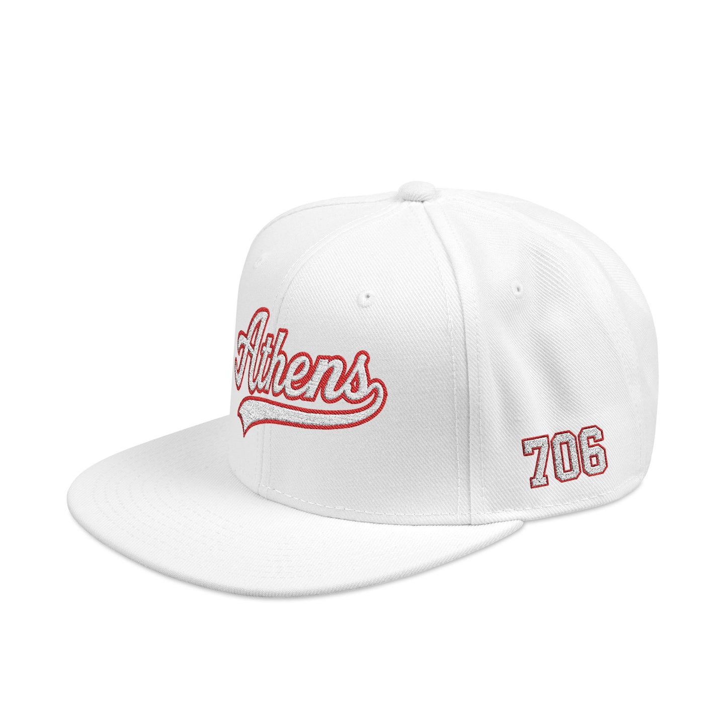 Athens white script embroidered snapback hat with 706 side stitch – 318 Supply Co.