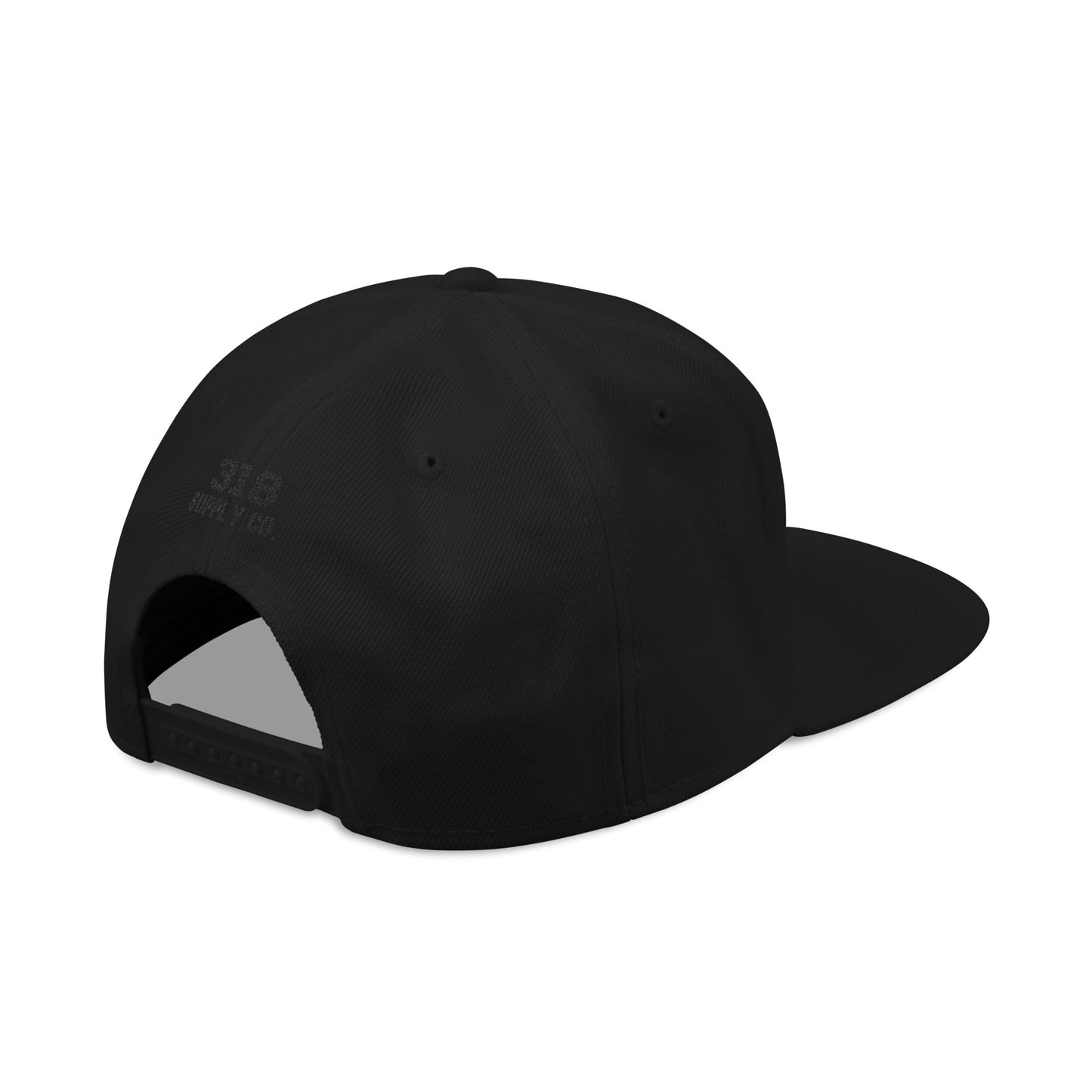 Black cap with black visor on a white background