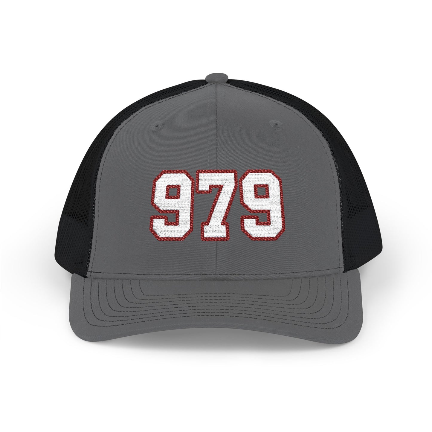 979 white embroidered mesh trucker snapback hat – 318 Supply Co.
