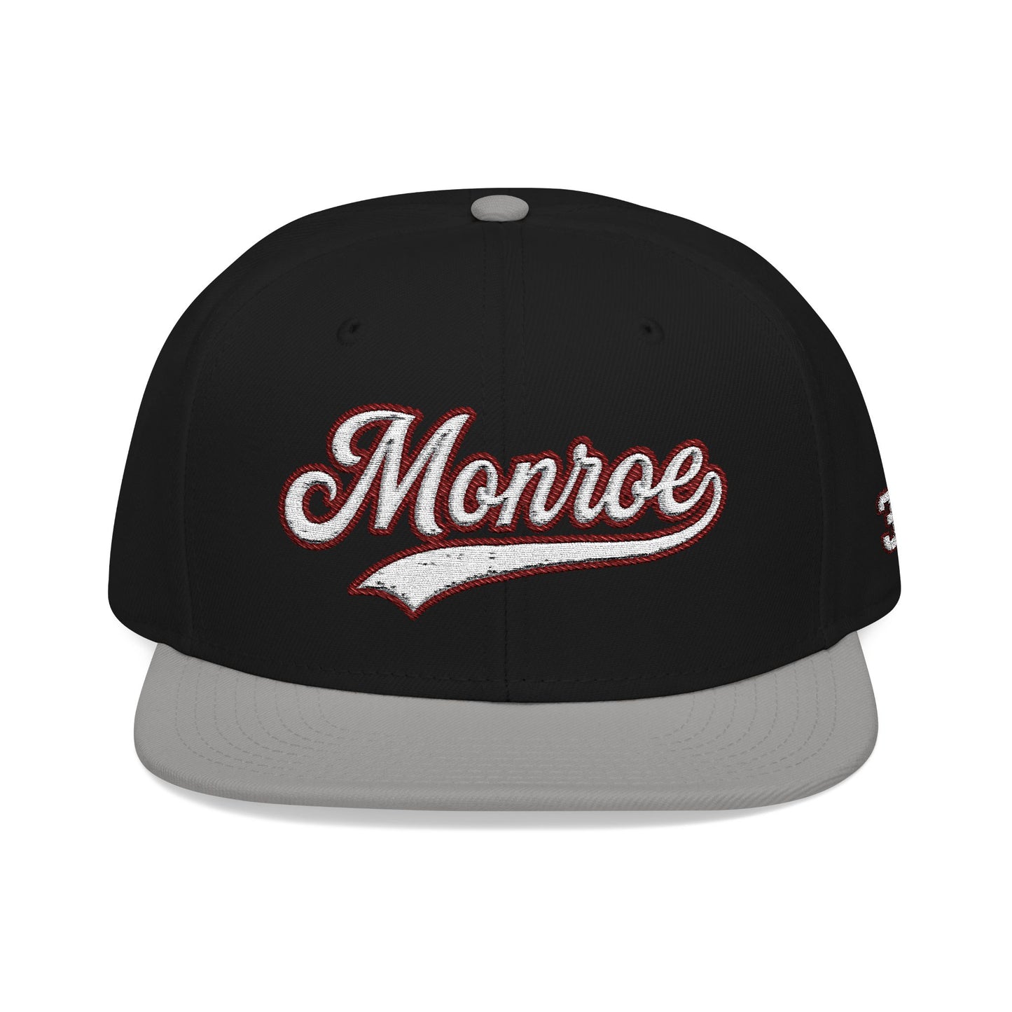 Monroe white script embroidered snapback hat with 318 side stitch – 318 Supply Co.