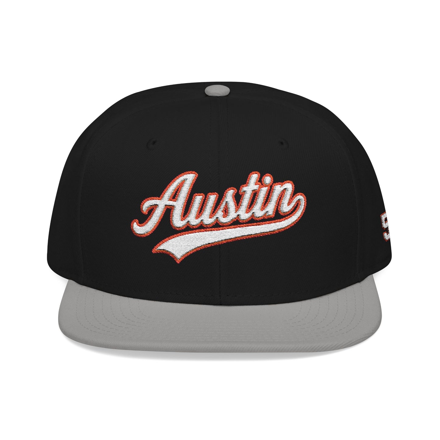 Austin white script embroidered snapback hat with 512 side stitch – 318 Supply Co.