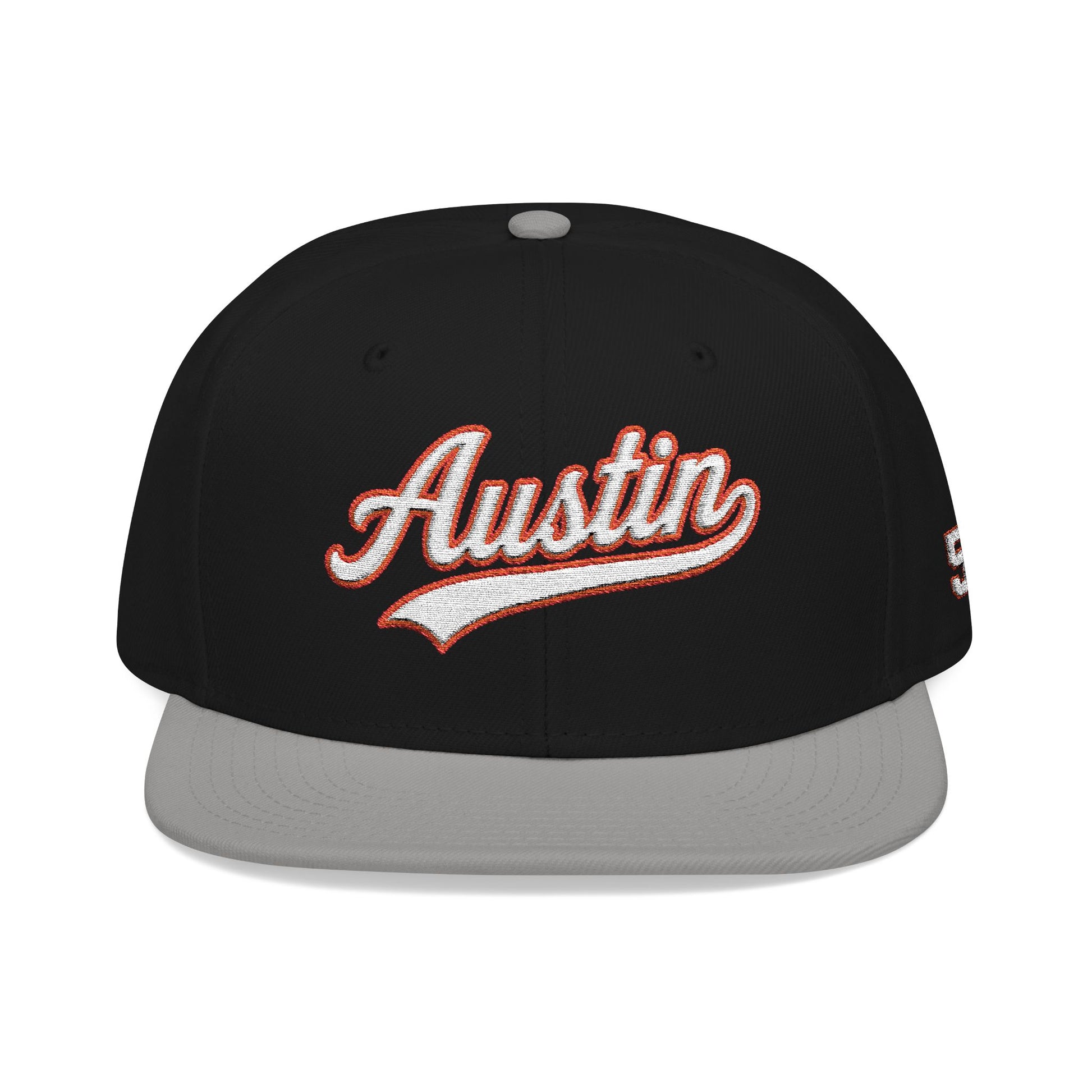 Austin white script embroidered snapback hat with 512 side stitch – 318 Supply Co.