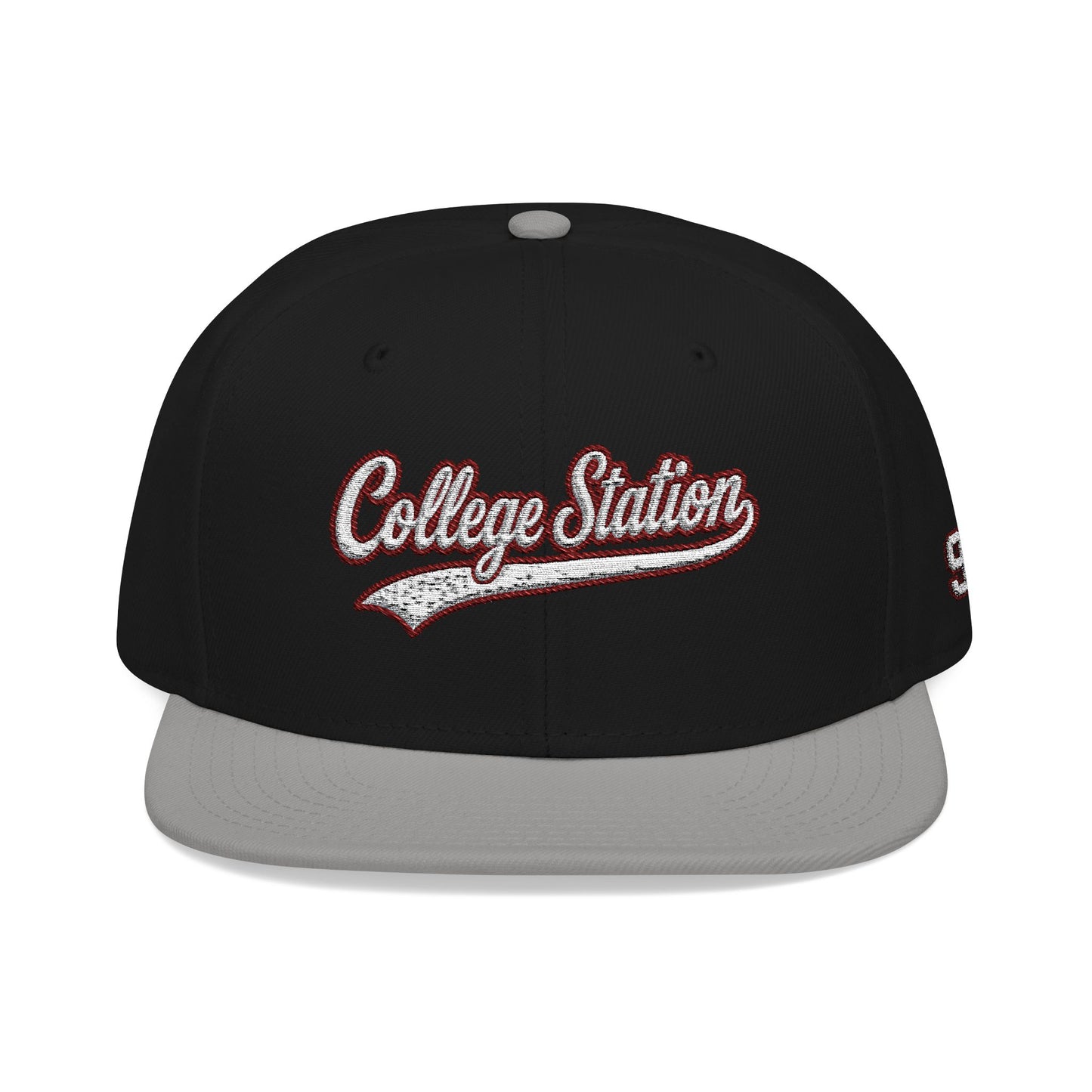 College Station white script embroidered snapback hat with 979 side stitch – 318 Supply Co.