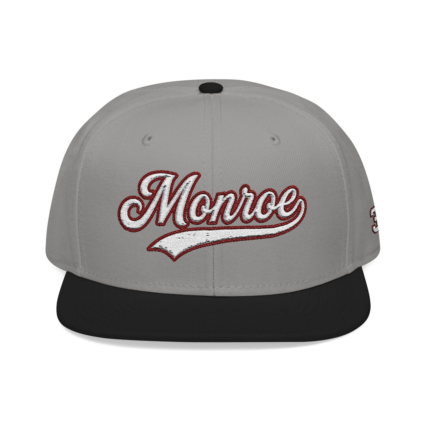 Monroe white script embroidered snapback hat with 318 side stitch – 318 Supply Co.