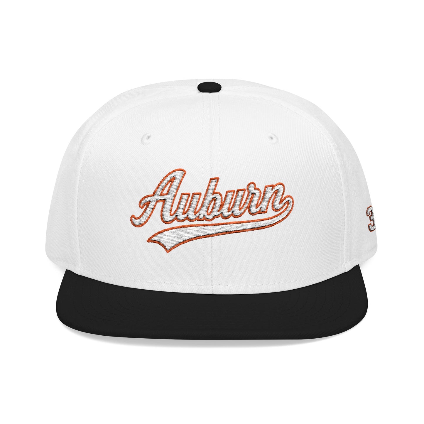 Auburn white script embroidered snapback hat with 334 side stitch – 318 Supply Co.