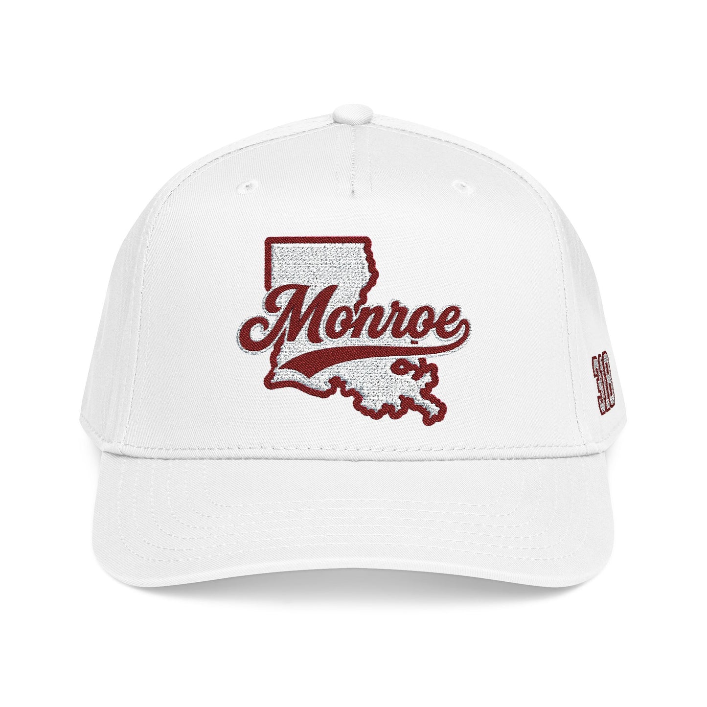 Monroe Louisiana Script & State Outline in Maroon & White Cap