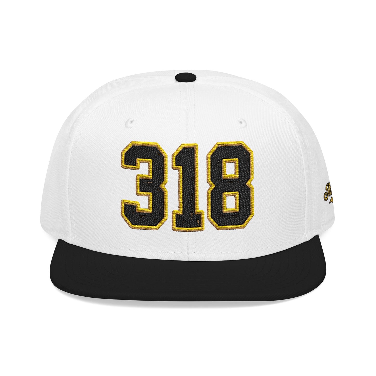 318 Black & Gold Embroidered Snapback Hat — Vintage Varsity Number Cap