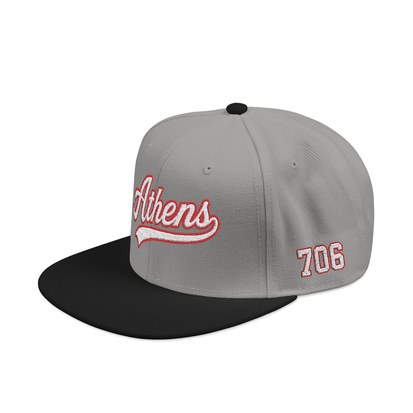 Athens white script embroidered snapback hat with 706 side stitch – 318 Supply Co.