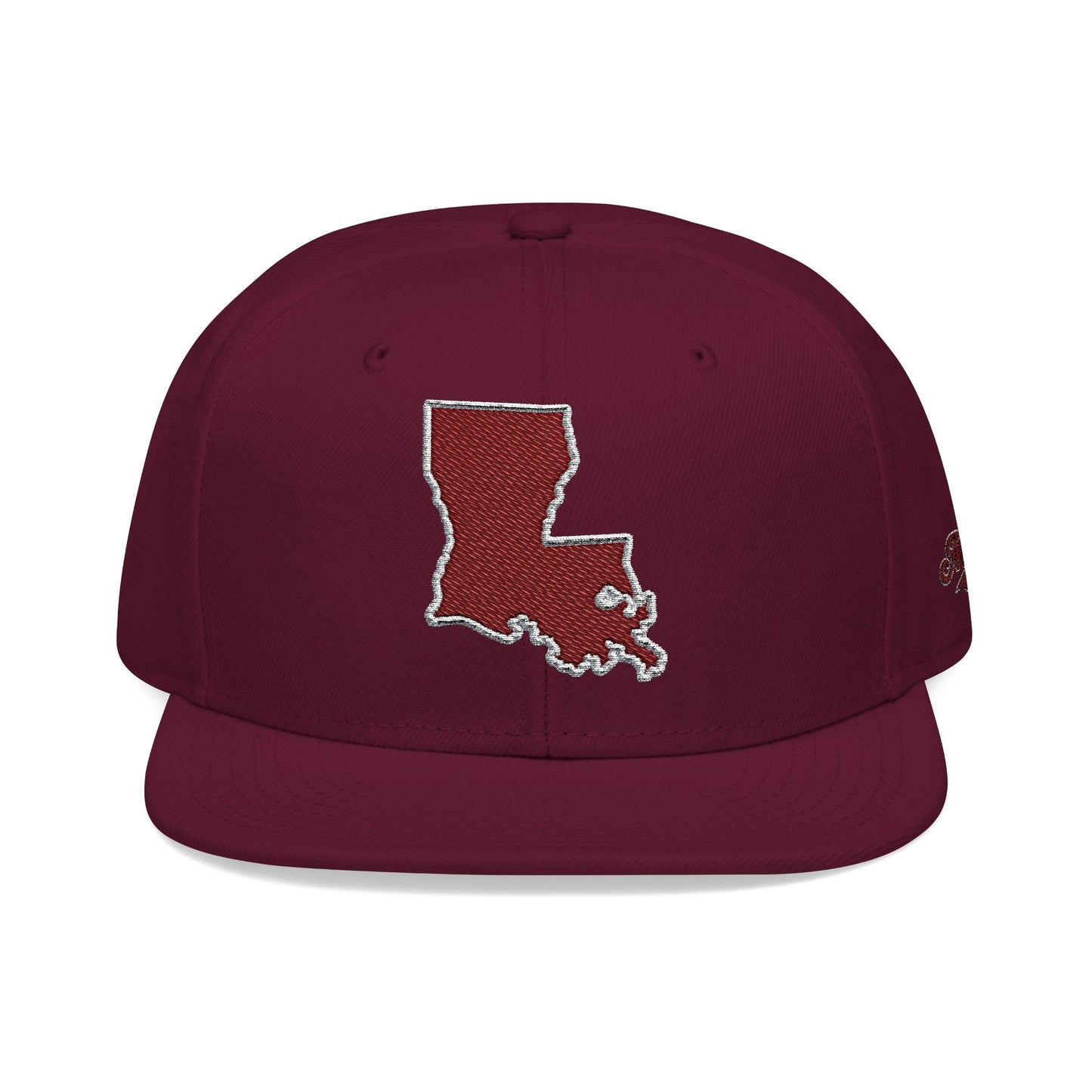 Louisiana Snapback Hat — Maroon Embroidered State Outline Cap