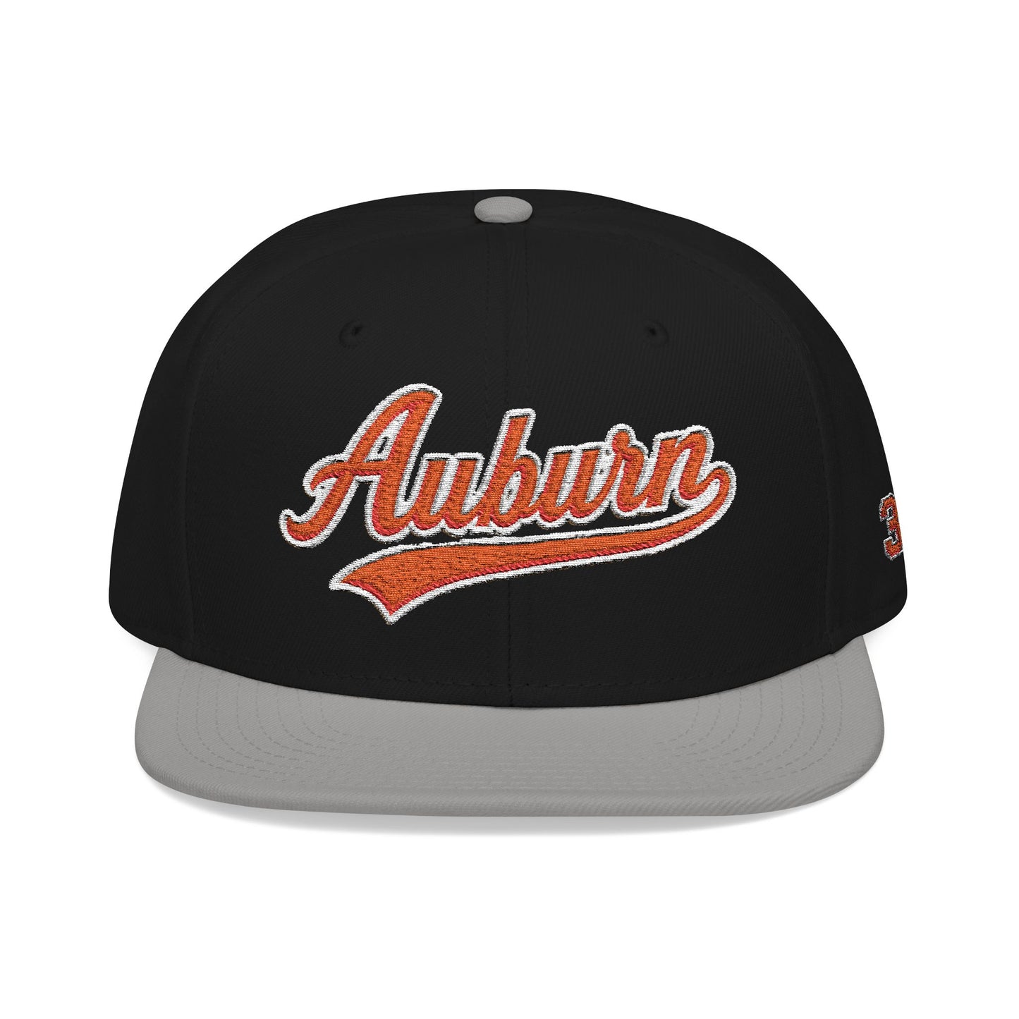 Black cap with 'Auburn' text on a white background