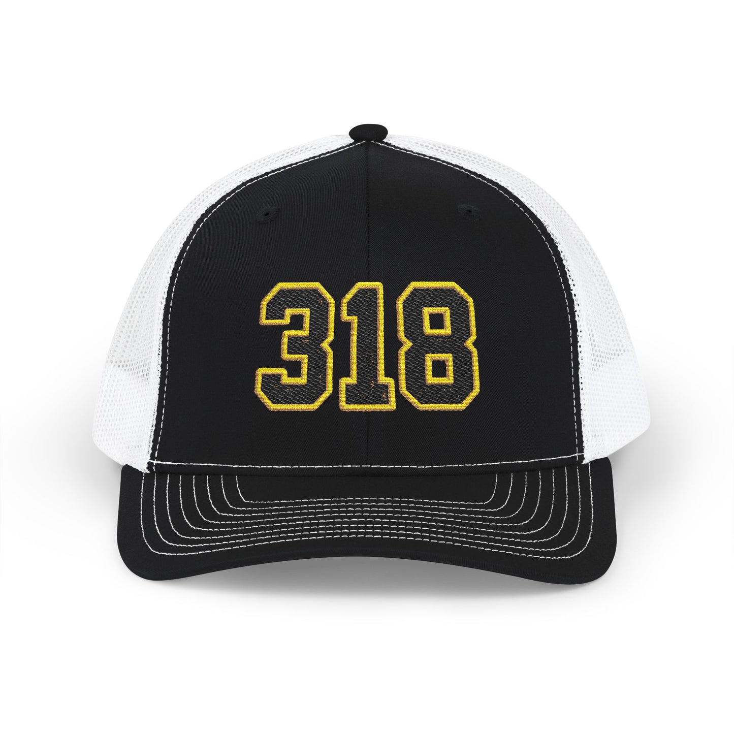 318 Trucker Cap — Black & Gold Embroidered Mesh Snapback Hat