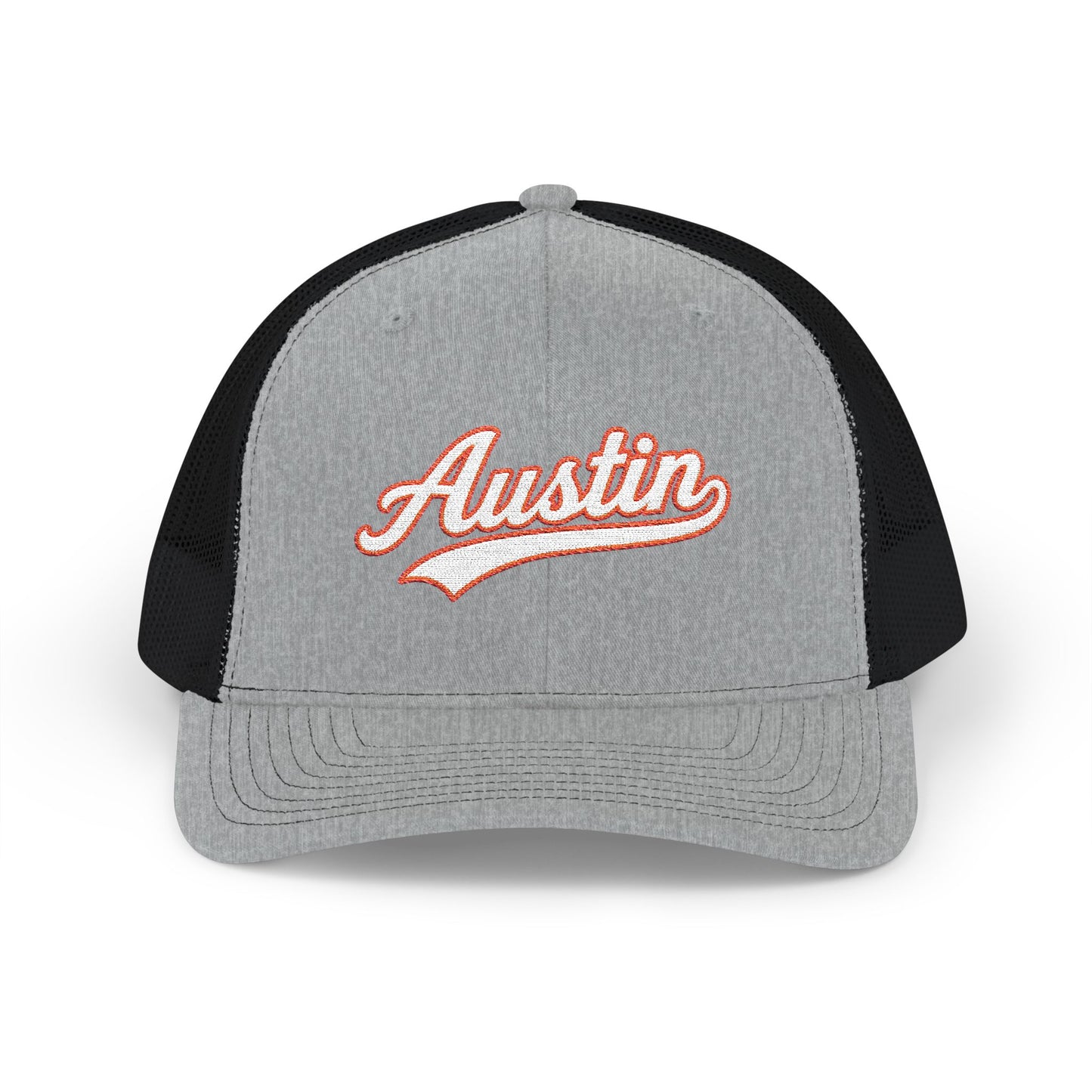 Austin white script retro embroidered trucker cap – 318 Supply Co.