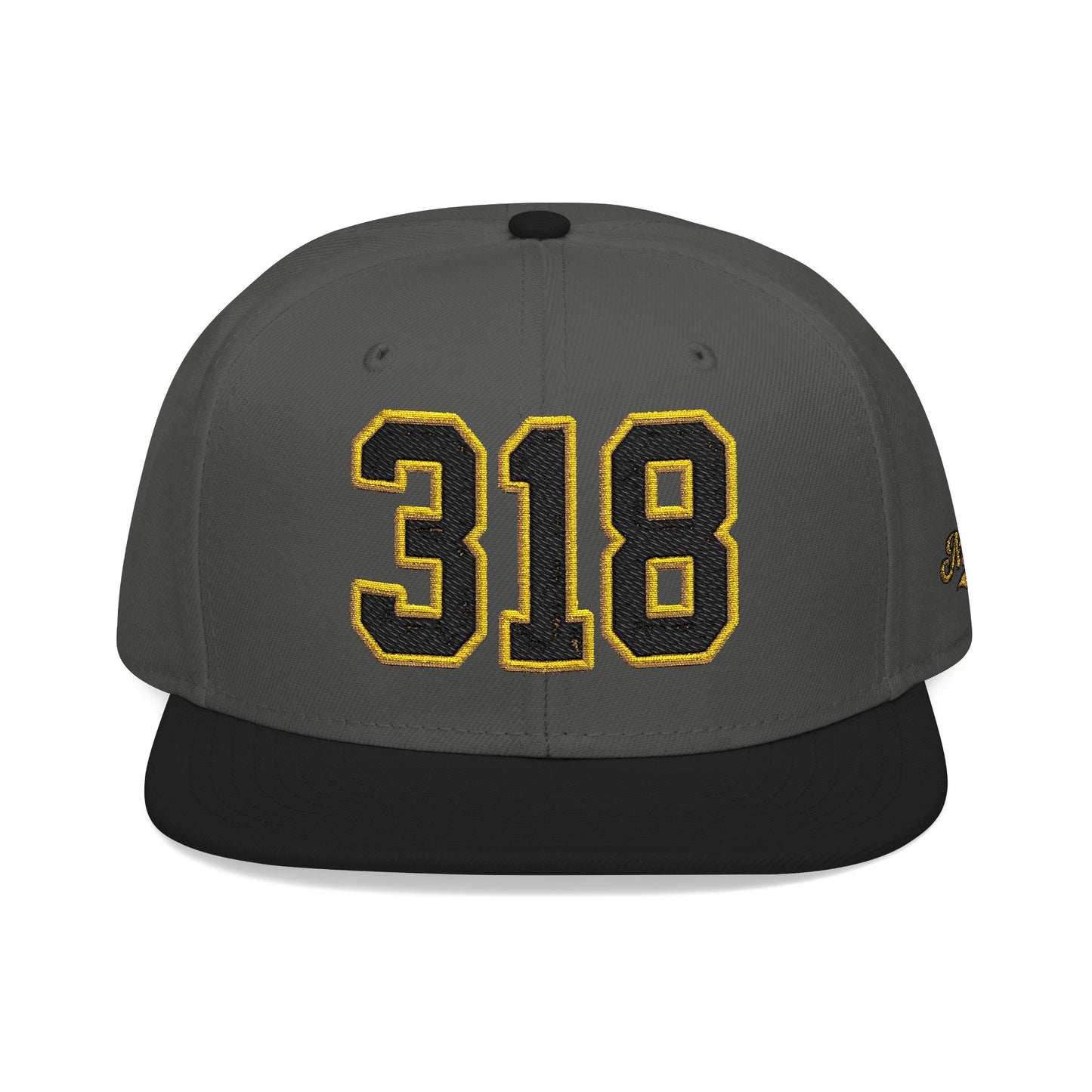 318 Black & Gold Embroidered Snapback Hat — Vintage Varsity Number Cap