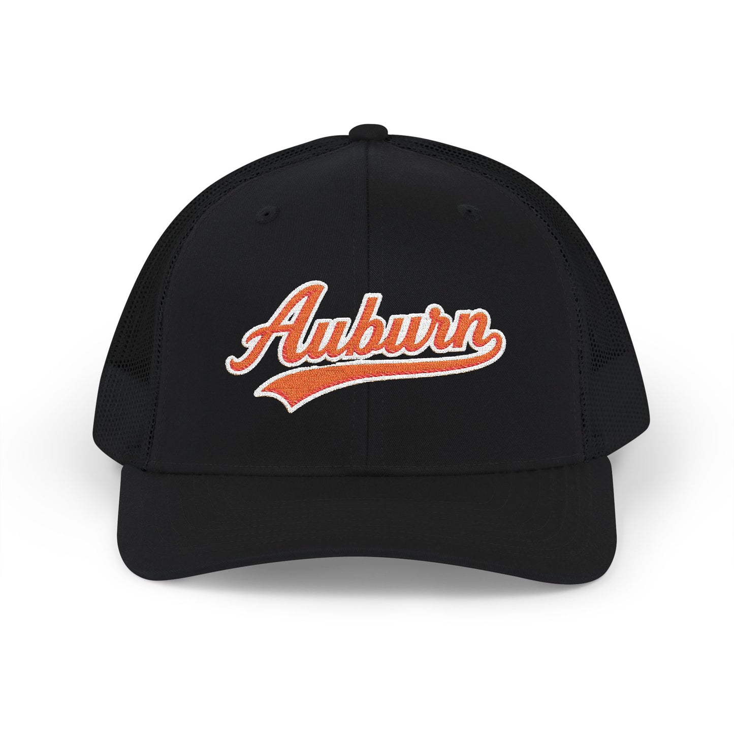 Black cap with 'Auburn' in orange on a white background