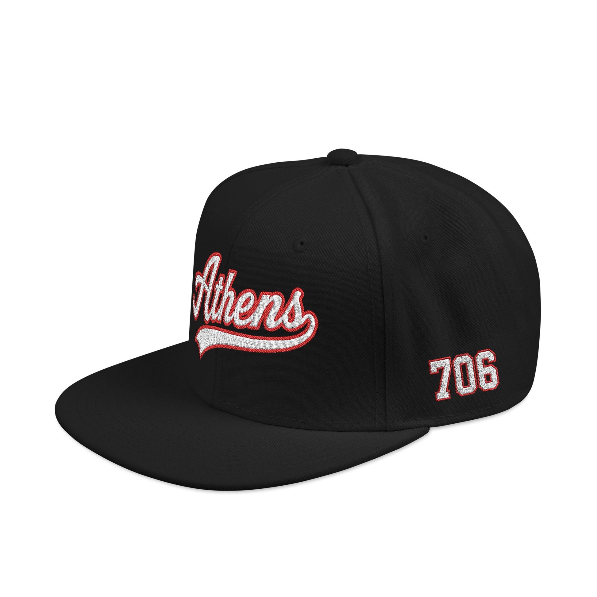 Athens white script embroidered snapback hat with 706 side stitch – 318 Supply Co.