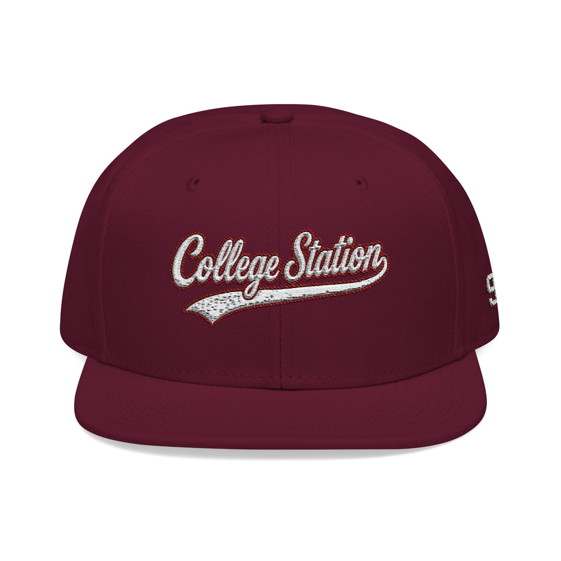 College Station white script embroidered snapback hat with 979 side stitch – 318 Supply Co.