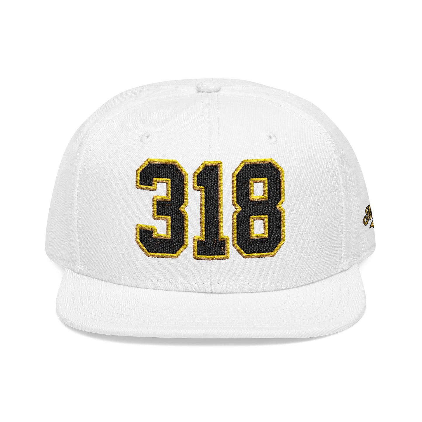 318 Black & Gold Embroidered Snapback Hat — Vintage Varsity Number Cap