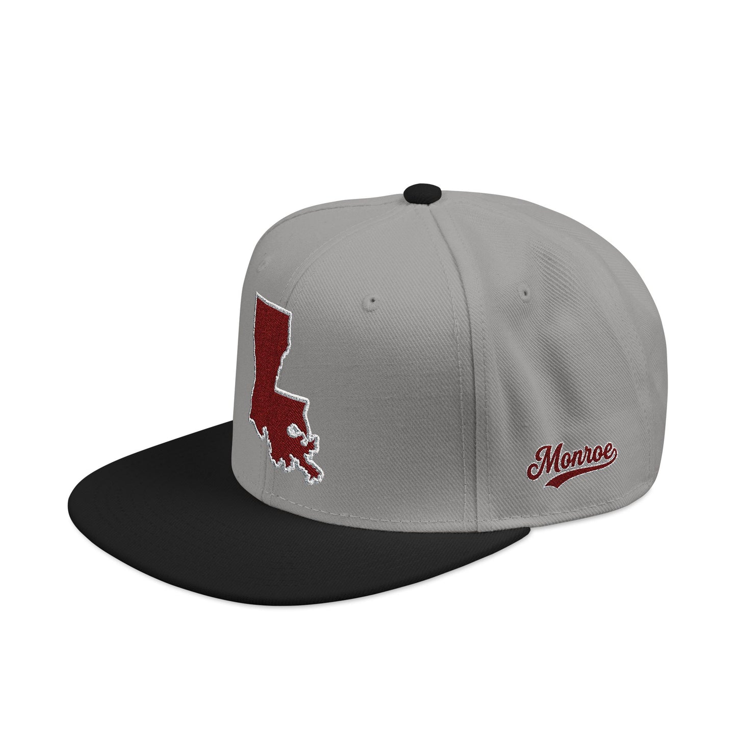 Louisiana Snapback Hat — Maroon Embroidered State Outline Cap