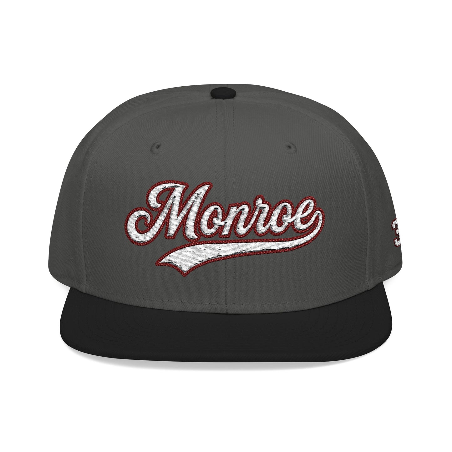 Monroe white script embroidered snapback hat with 318 side stitch – 318 Supply Co.