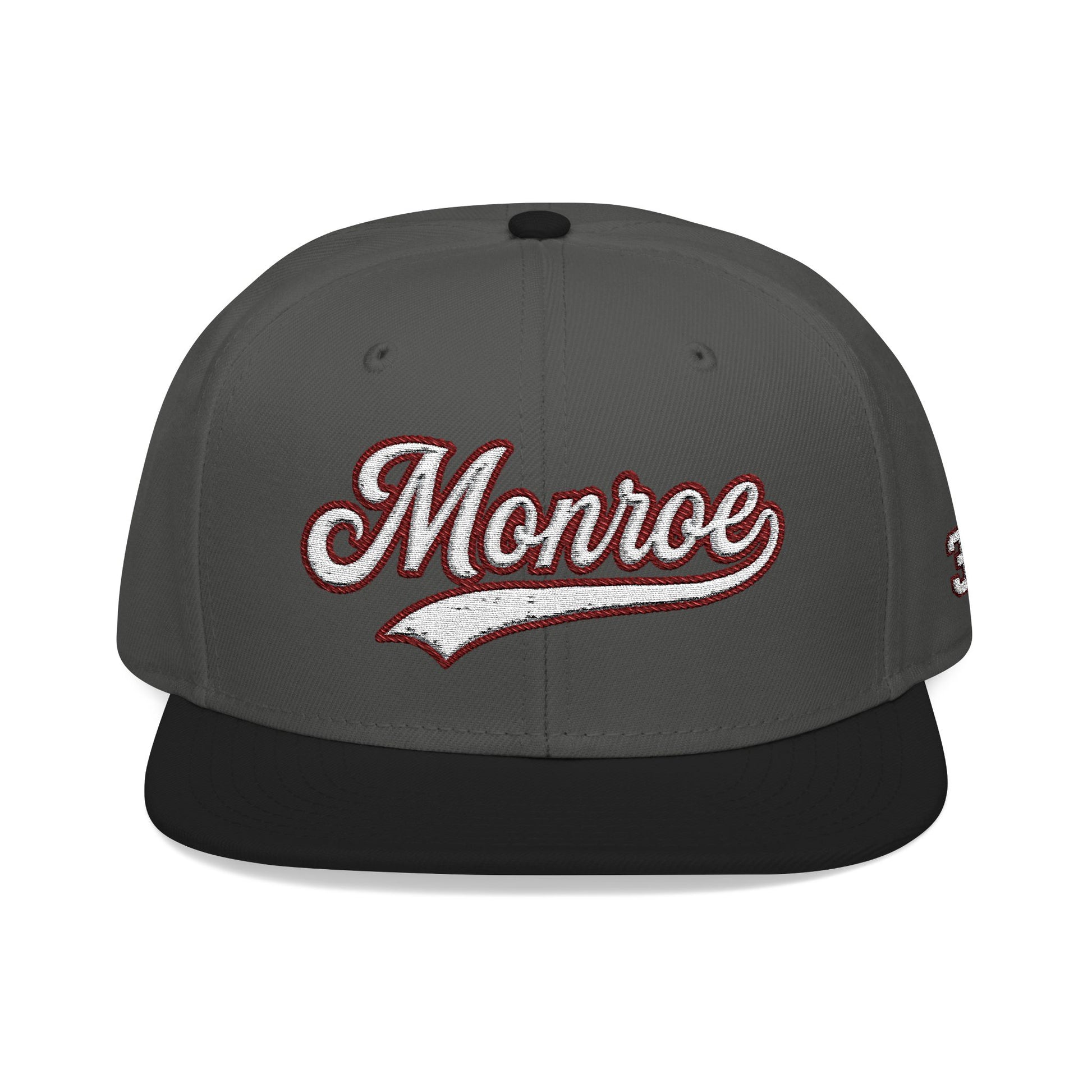 Monroe white script embroidered snapback hat with 318 side stitch – 318 Supply Co.