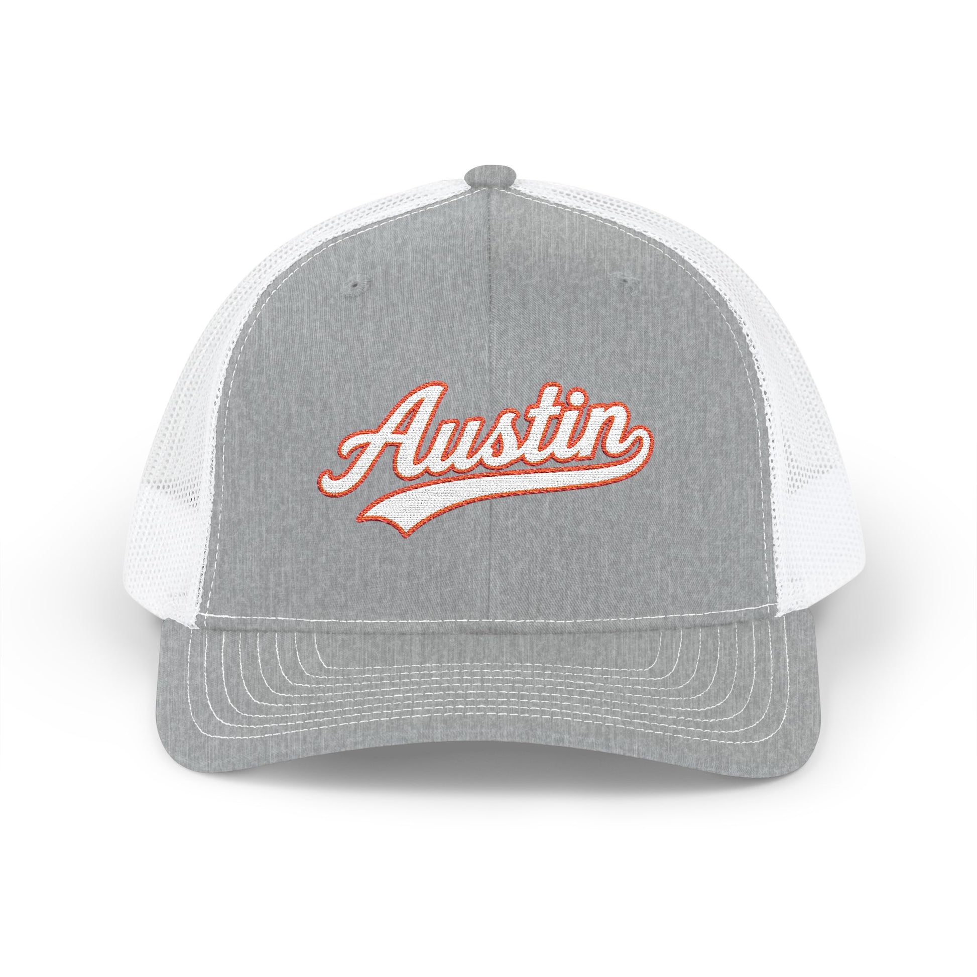 Austin white script retro embroidered trucker cap – 318 Supply Co.