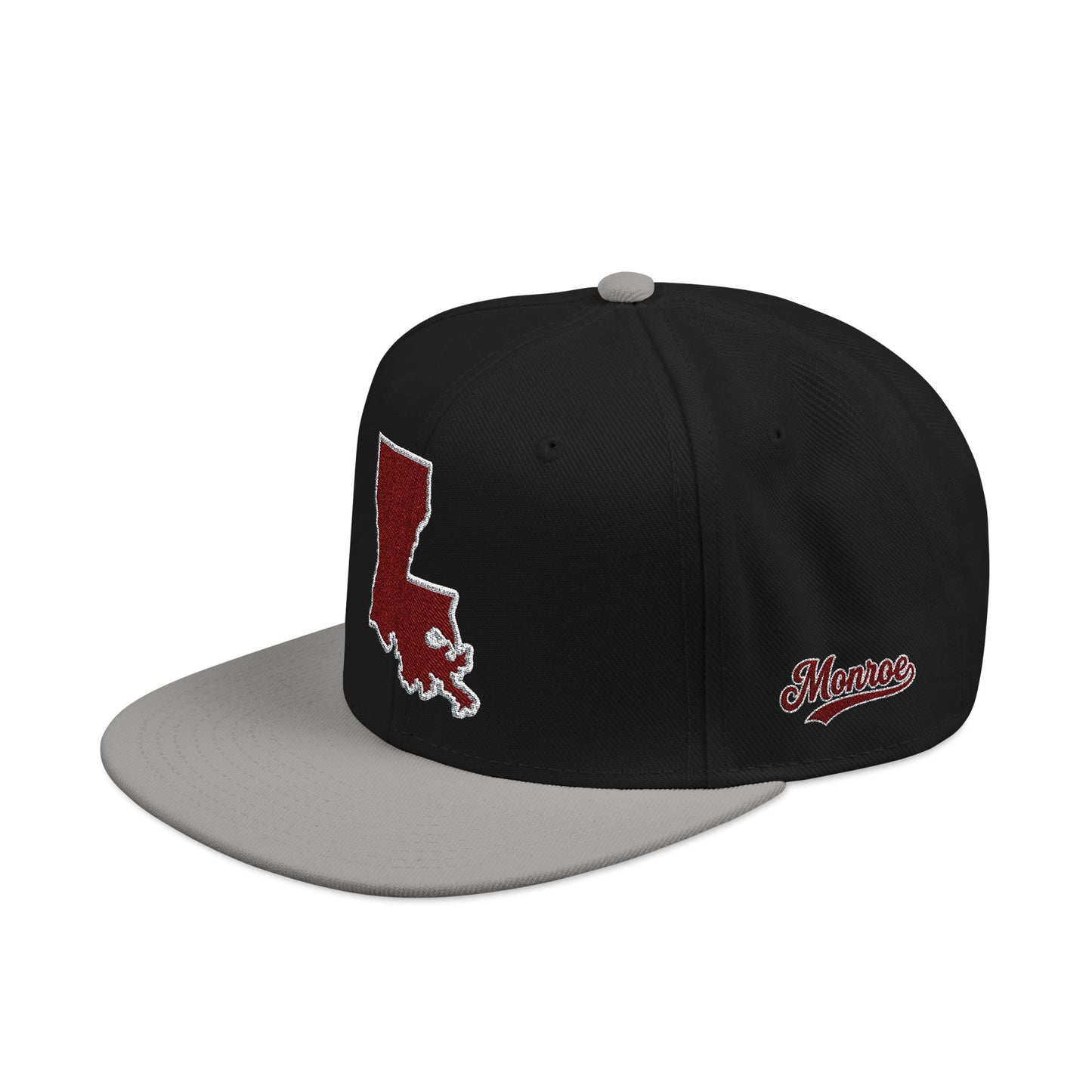 Louisiana Snapback Hat — Maroon Embroidered State Outline Cap