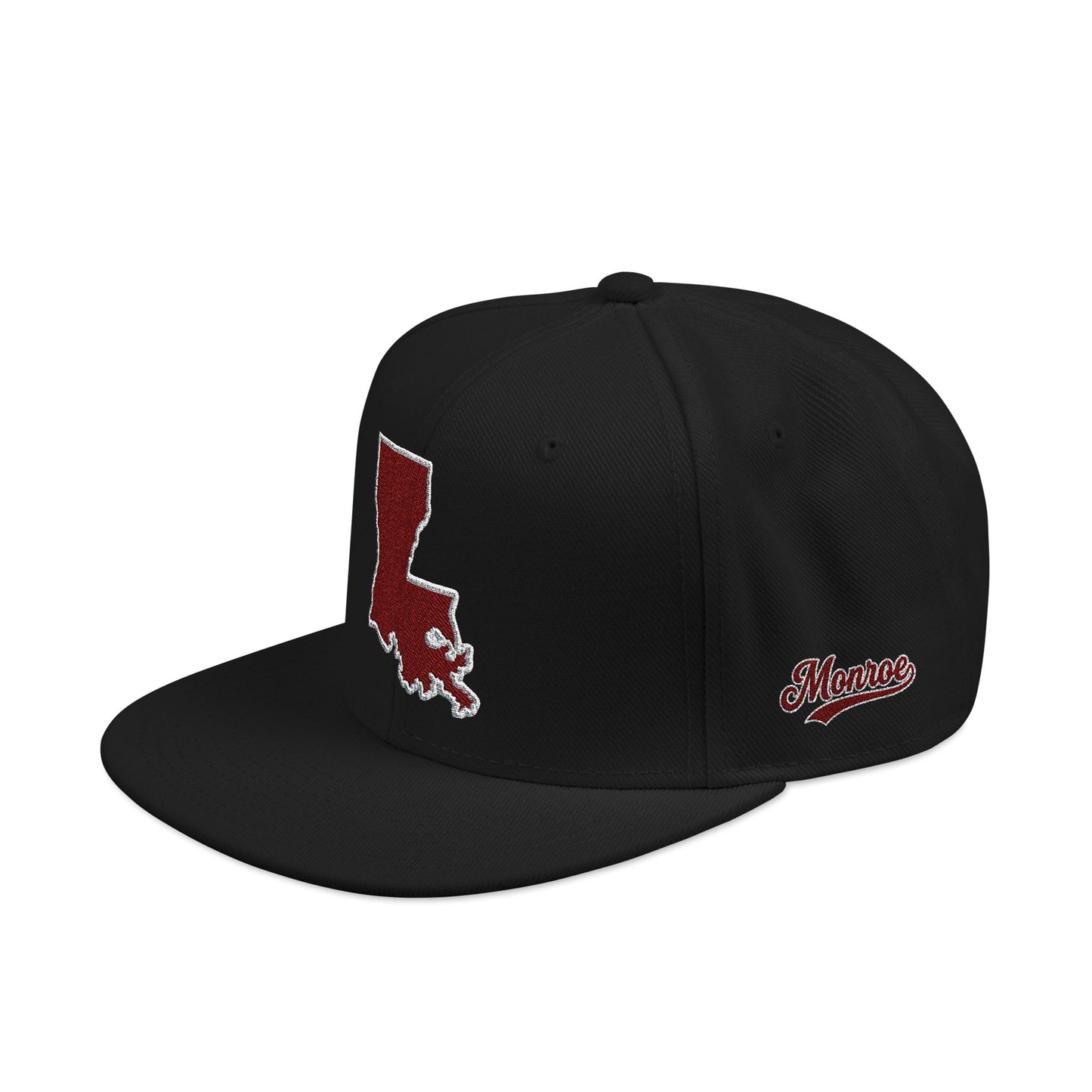 Louisiana Snapback Hat — Maroon Embroidered State Outline Cap